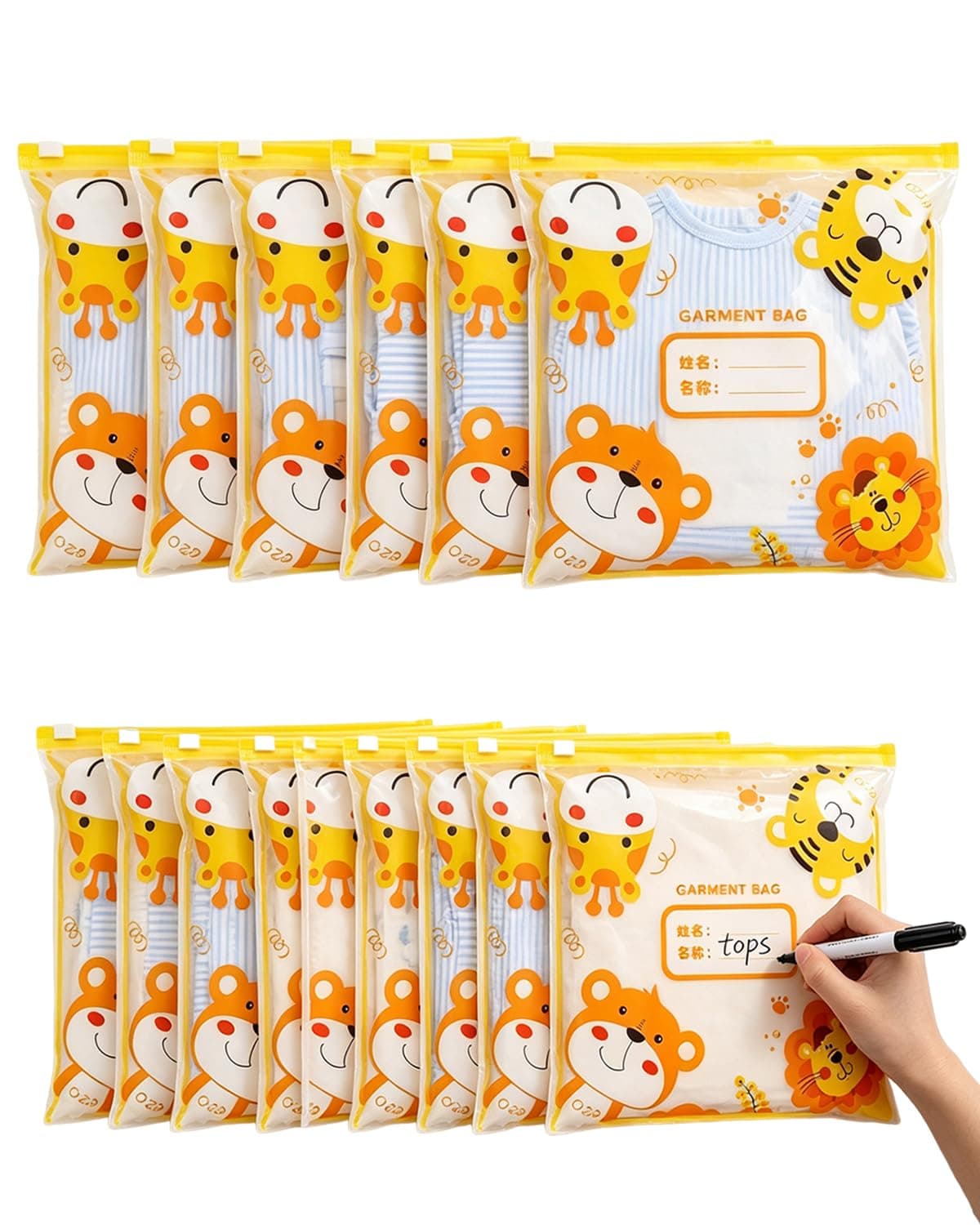 Baby Bags Pack of 20, 10 Large + 10 Small, Hospital Garment Bag & Organiser, Confusion Proof Storage for Baby First Equipment, Ideal for Nursery & as a Thank You Gift
