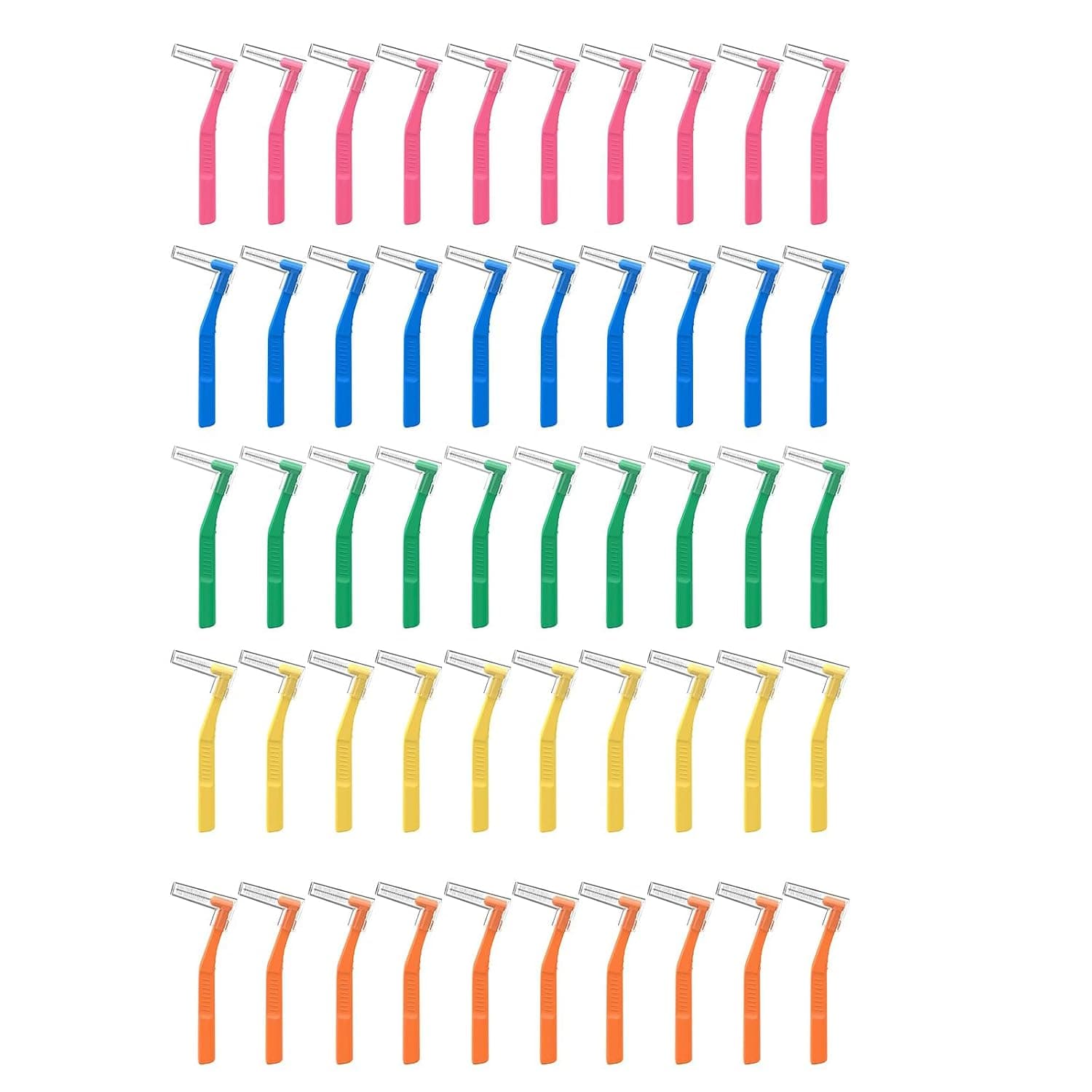 50 Angle Interdental Brushes, L-Shaped Braces Cleaner Extra Tight(0.6mm), Tight(0.7mm), Medium(0.8mm), Wide(1.0mm,1.2mm), Interproximal Floss Toothpick Brush for Dental Health, Bridges & Implants Care