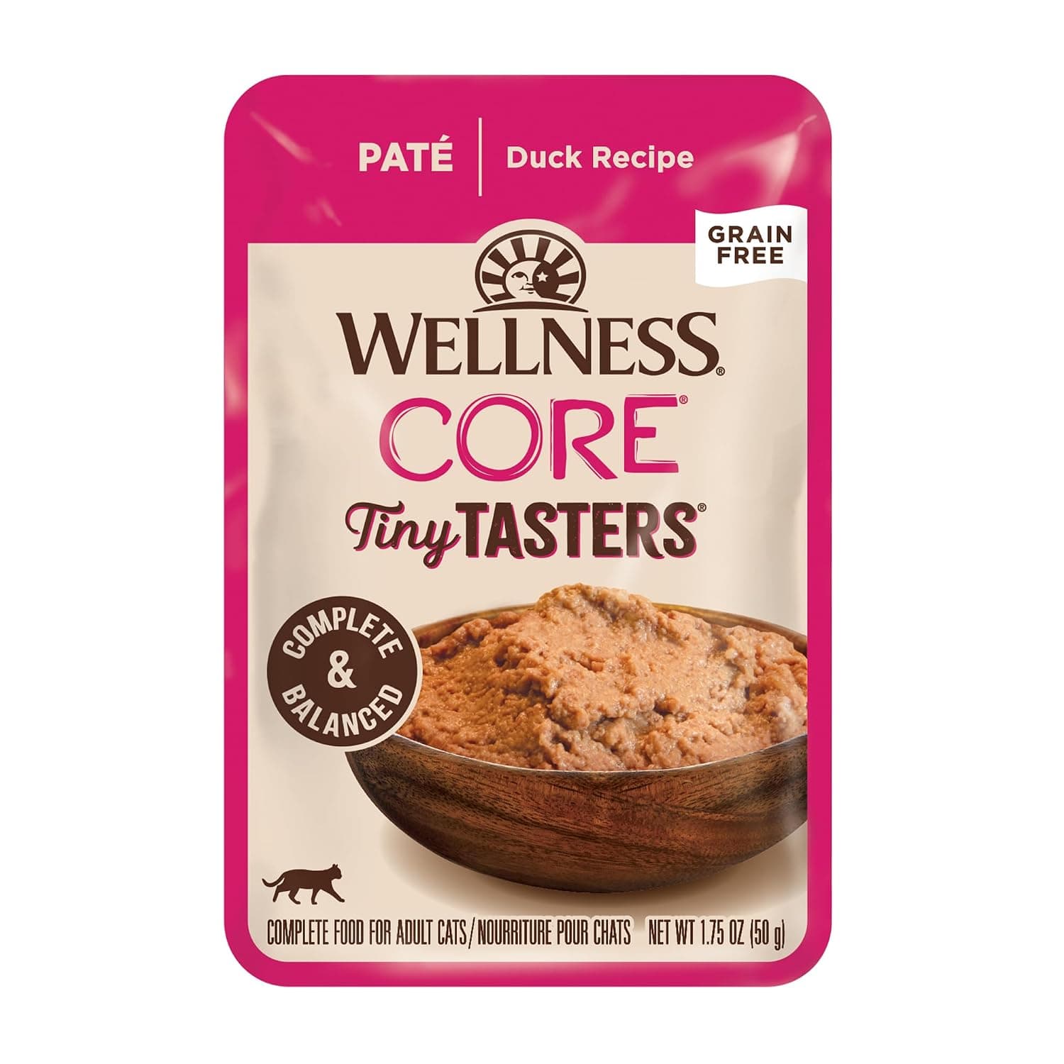 Wellness CORE Tiny Tasters Wet Cat Food, Complete & Balanced Natural Pet Food, Made with Real Meat, 1.75-Ounce Pouch, 12 Pack (Adult Cat, Duck Pate)
