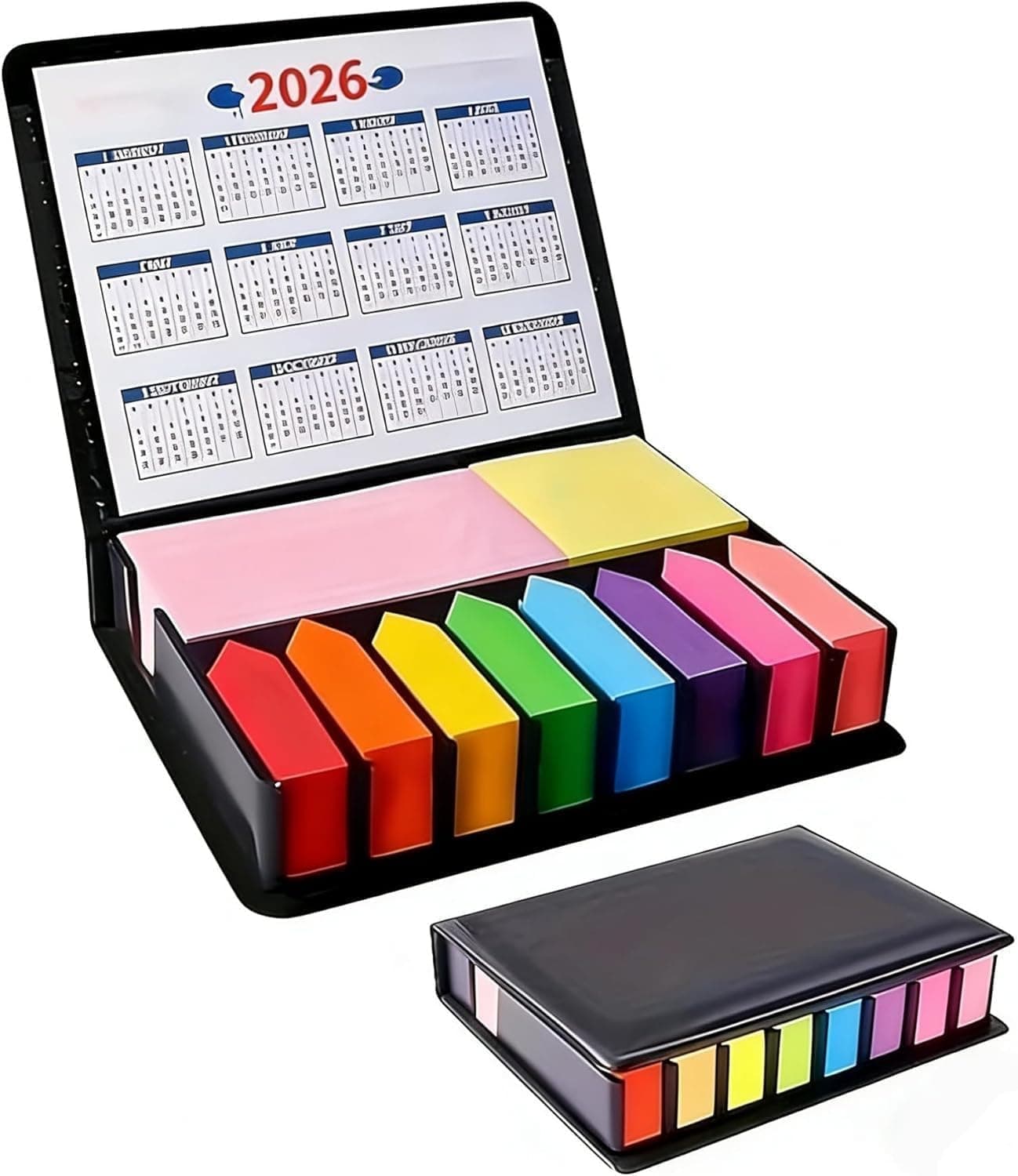 2000 Pcs Sticky Page Markers Set with Leather Case, Colored Index Flags and Writable Book Annotation Tabs for Office, School, Home Planning Tool Compact Organizer