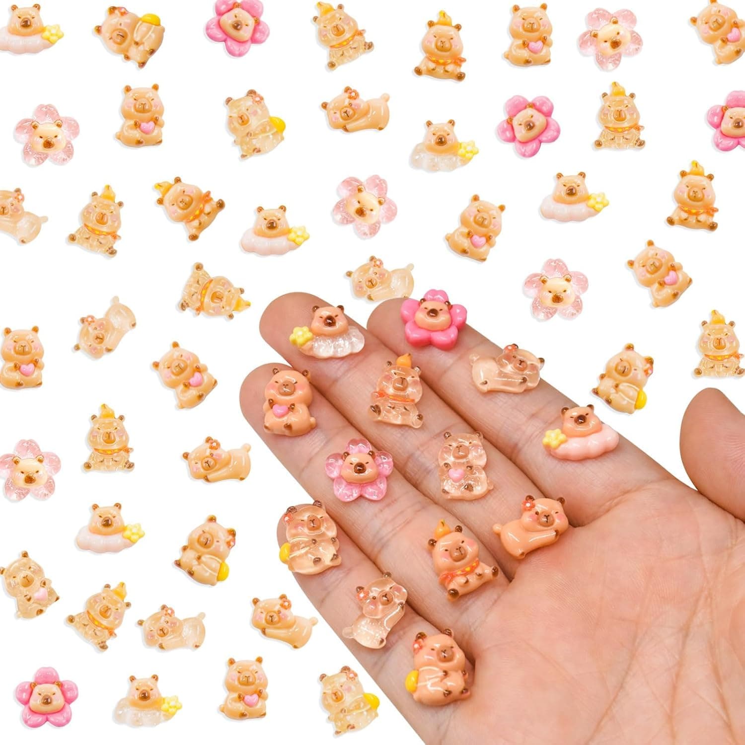 100 Pcs Mini Resin Capybara Figurines for Dollhouse Decorations, Tiny Animal Statues for Garden, DIY Micro Landscaping Crafts, Terrarium Accessories and Hobby Supplies Pack