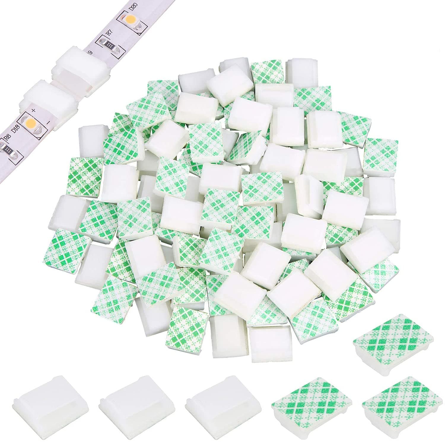 100 PCS Light Strip Mounting Clips White Self Adhesive Led Light Fasteners Mounting Holder Cable Clamp Organizer for 8mm Light Strip (8mm)