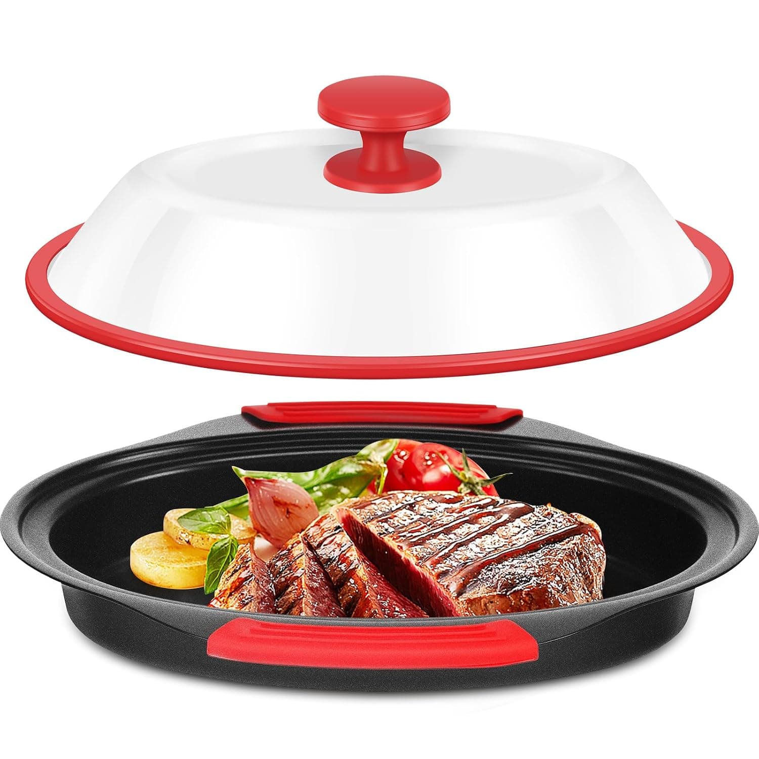 Microwave Grill Pan with Lid,Microwave Pan with Non-Stick Plates and Splash-Proof Lid Microwaves Safe Cookware for Fast, Even Cooking Baking Pot for Potatoes, Bacon, Steaks, and Chicken