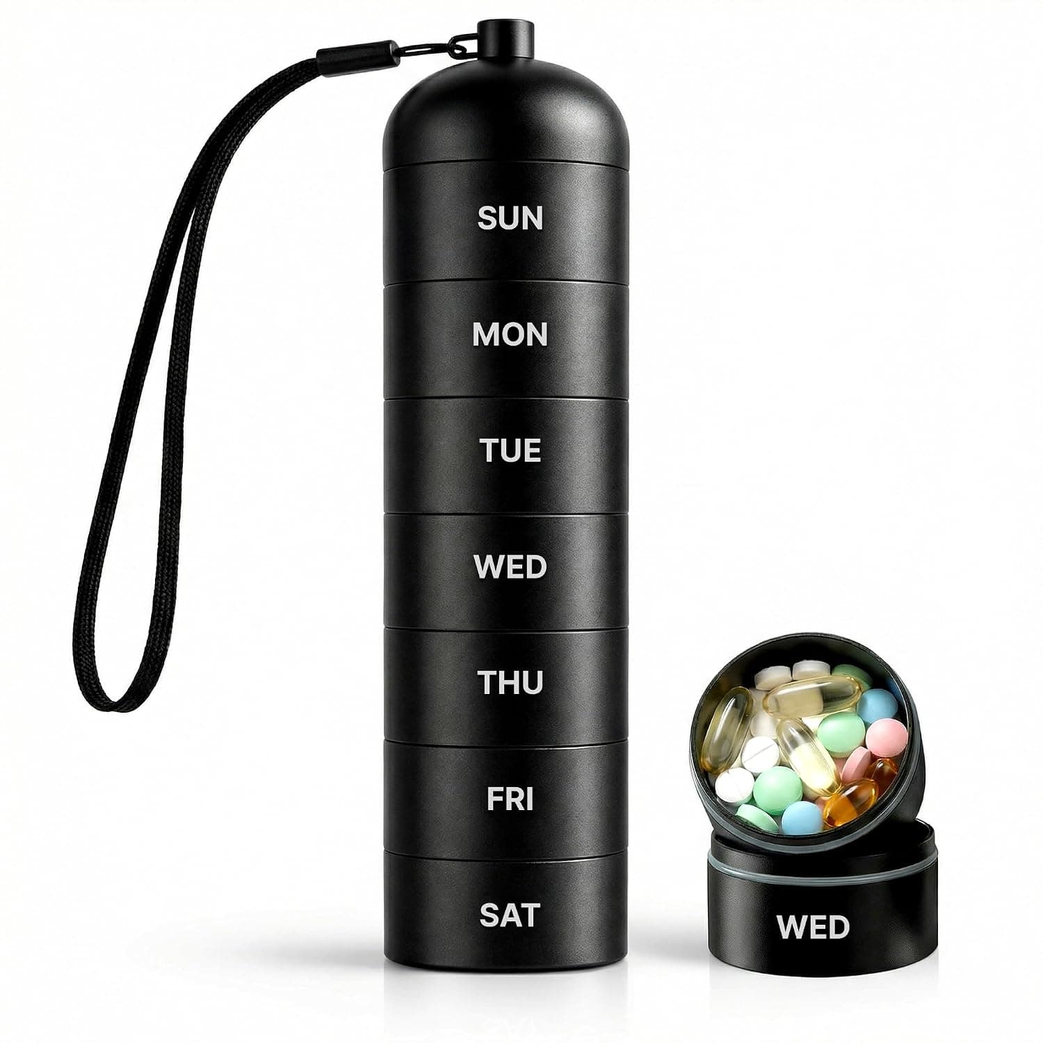 Metal Moisture-Proof 7 Day Pill Organizer - Aluminum Alloy Weekly Pill Box with Airtight O-Ring Seals, Large Stackable Compartments, Durable BPA-Free Medicine Case for Travel, Vitamins & Supplements