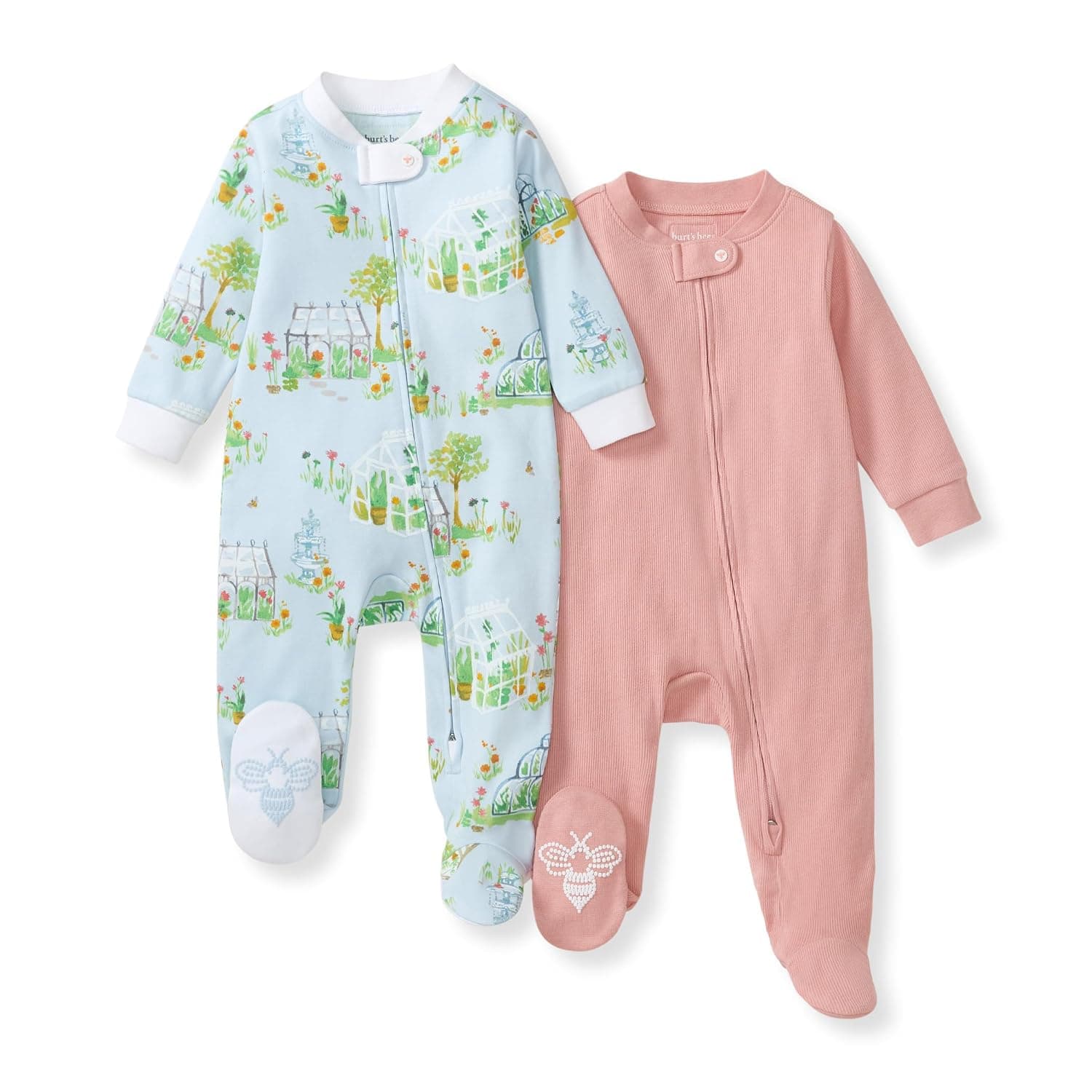 Burt's Bees Baby Boys Sleep and Play PJs, 100% Organic Cotton One-Piece Zip Front Romper Jumpsuit Pajamas