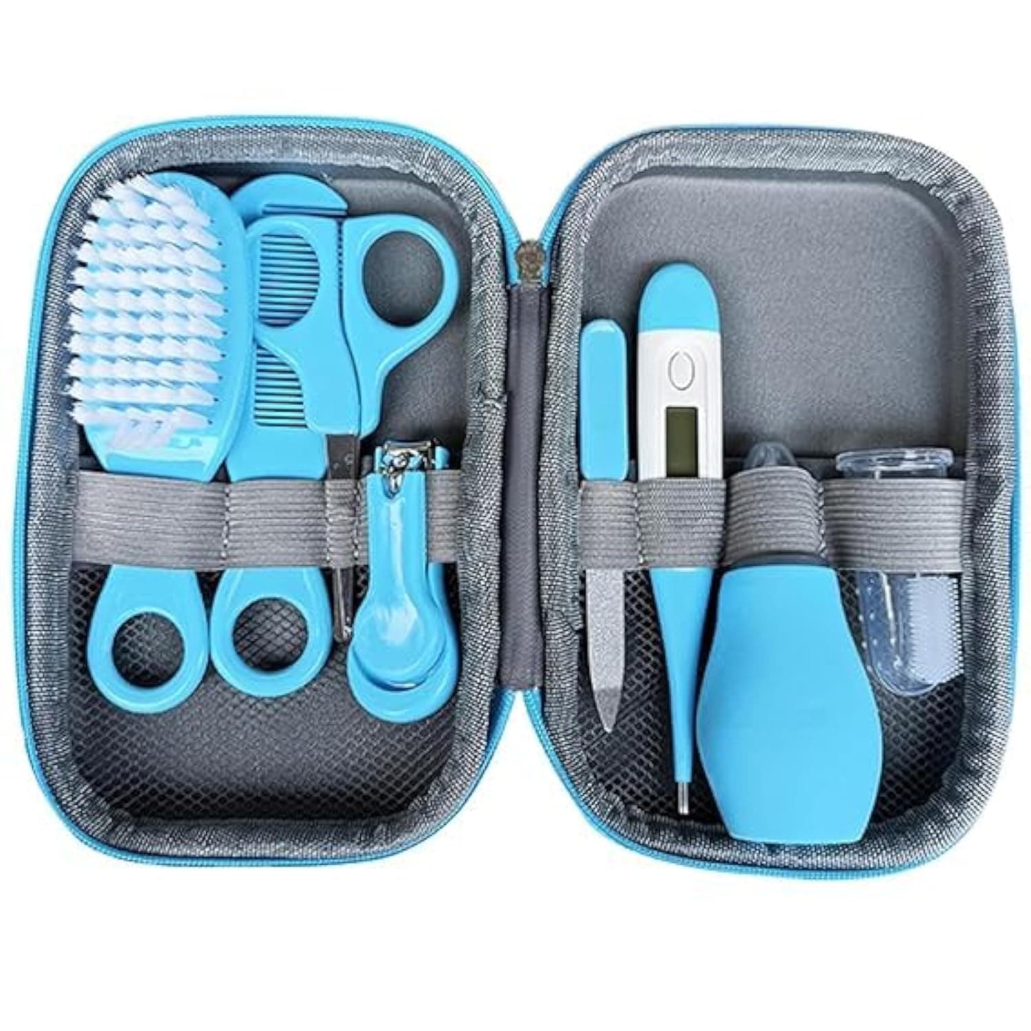 YelaJoy 8 PCS Baby Grooming Kit, Newborn Health Care Set with Hair Brush and Comb, Infant Nail Clipper Scissors, Daily Safety Hygiene Essentials for Toddler Travel, Blue Case