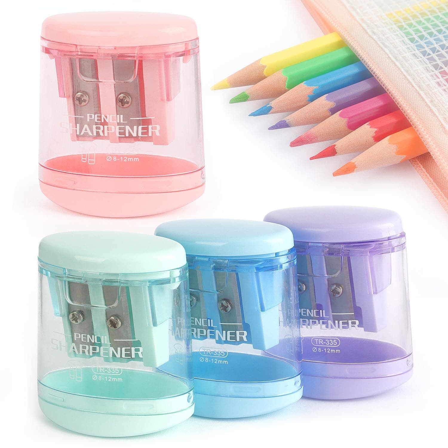 ALMEKAQUZ 4 Pcs Manual Pencil Sharpener,Double-hole Colorful Handheld Pencil Sharpener,Compatible with Standard and Jumbo Pencils, for Kids, School, Office,Classroom Rewards