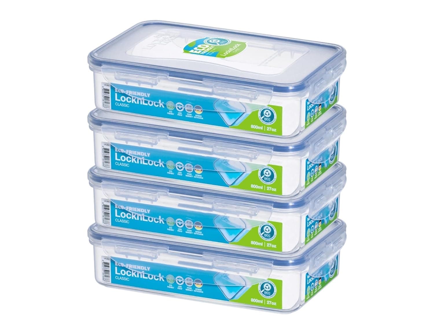 LocknLock Food Container Rectangle 800ml Pack of 4| Airtight, BPA-Free, Eco-Friendly, Microwave & Freezer Safe