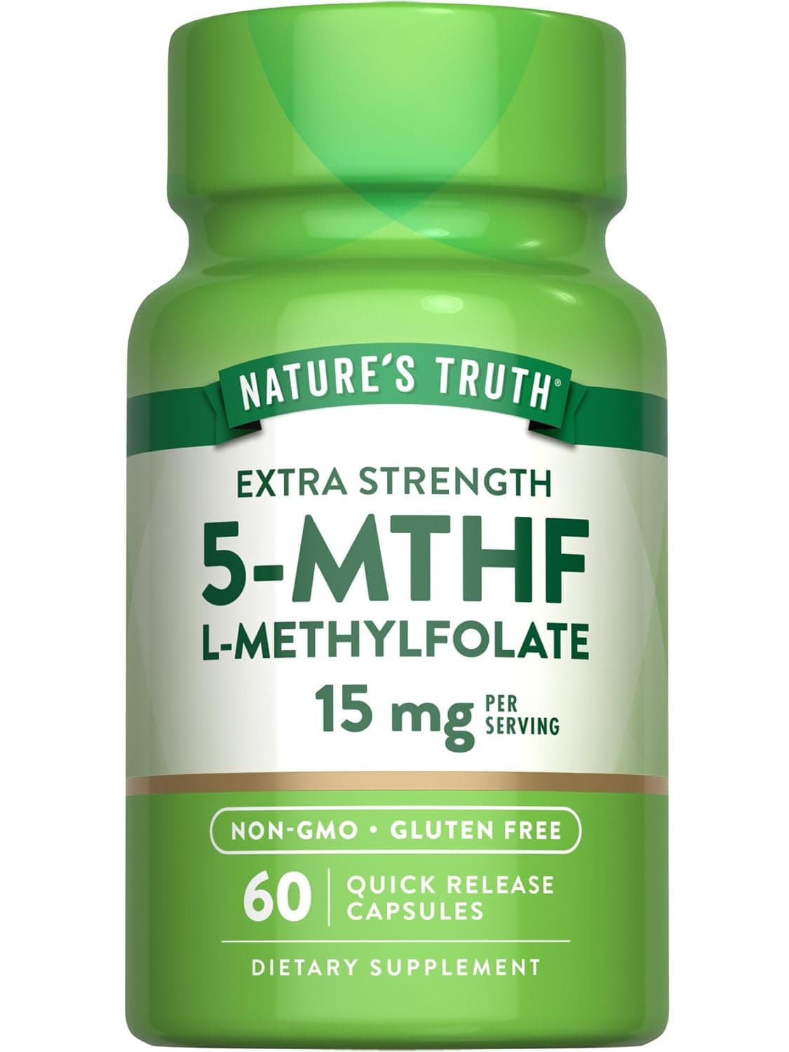 L Methylfolate 15mg | 60 Capsules | Non-GMO & Gluten Free Supplement | Extra Strength | by Natures Truth