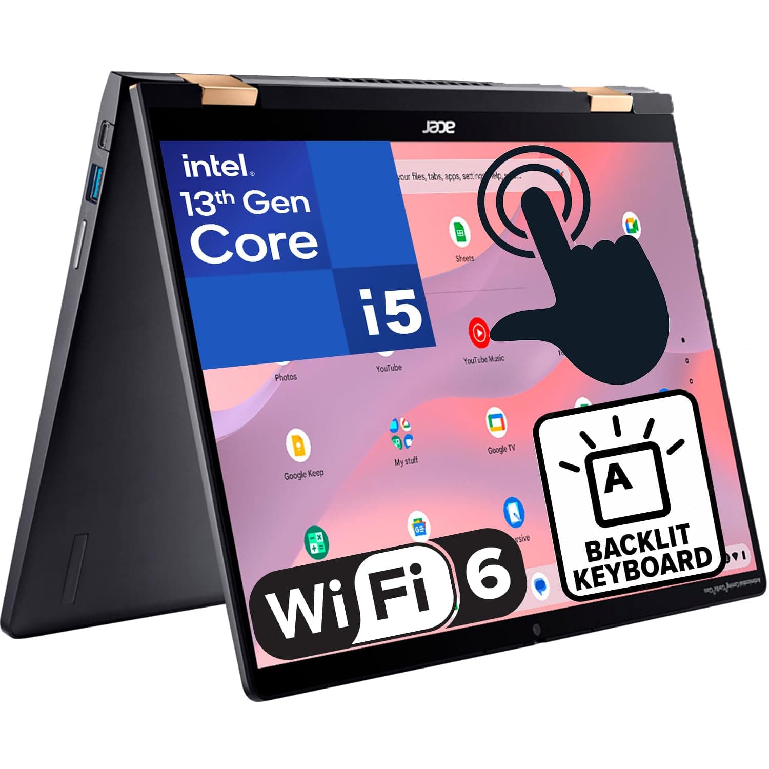 acer Chromebook Spin 714 14" Touchscreen FHD+ 2-in-1 Laptop, 13th Gen Intel 10-Core i5-1335U (Beat i7-1270P), 8GB LPDDR4X RAM, 128GB PCIe SSD, WiFi 6, Bluetooth 5.2, Backlit Keyboard, Chrome OS