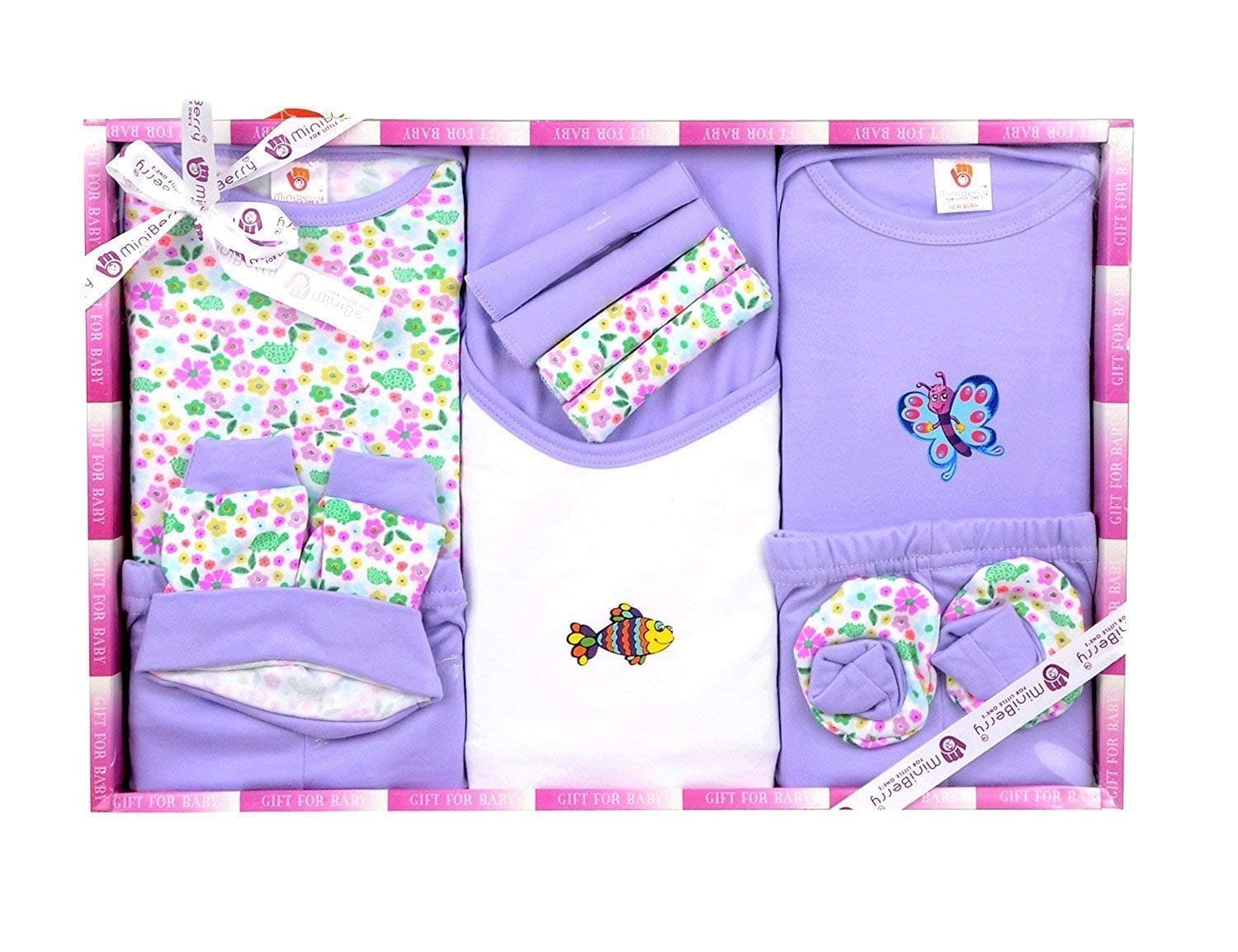 Mini Berry Miniberry Baby Needs New Born Baby Set For Baby Boy&Girl-13 Pieces,Purple