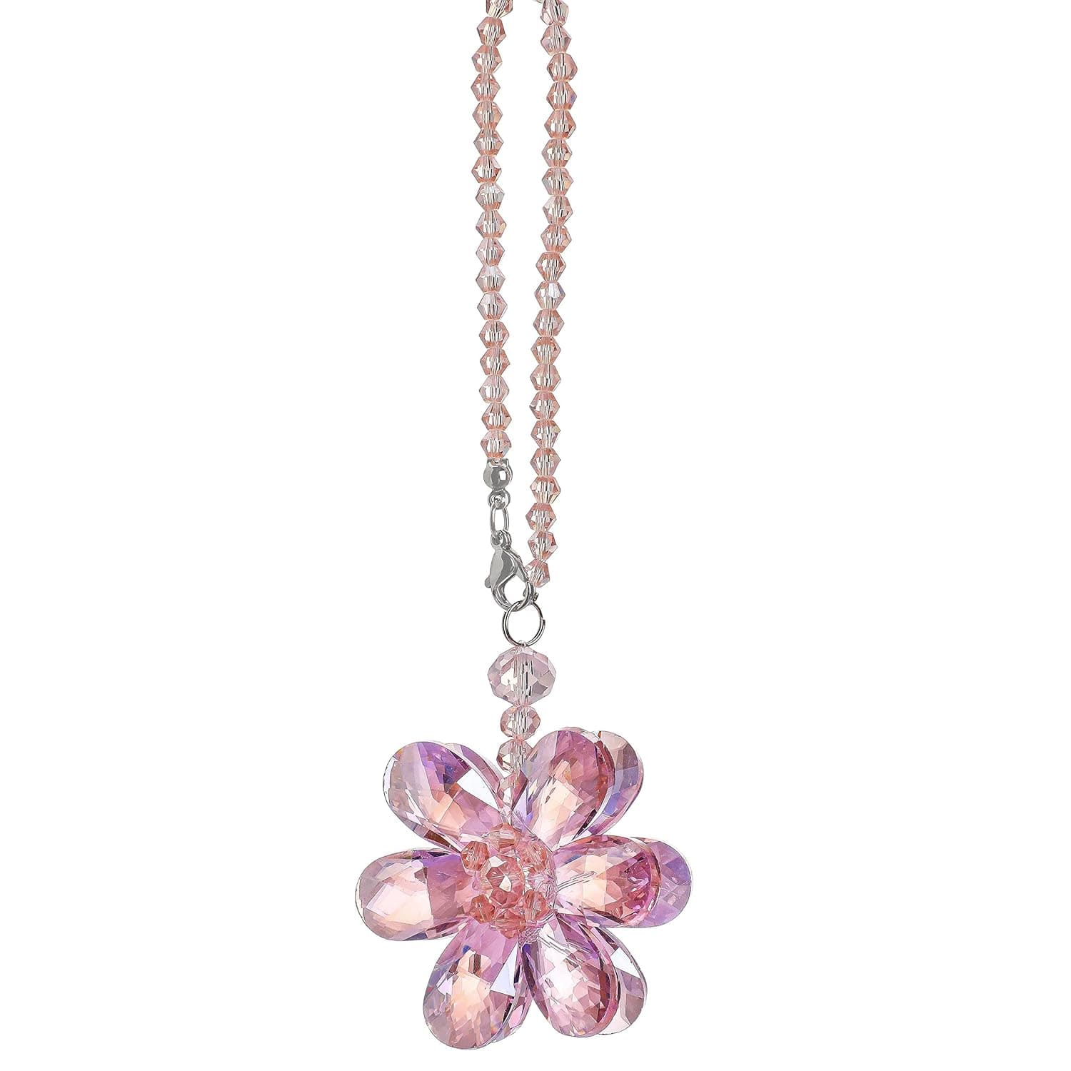 Bukela Crystal Flower Car Rear View Mirror Pendant Car Hanging Ornament Car Accessories Crystal Beads Charm Decor Car Accessories for Women Interior Pink