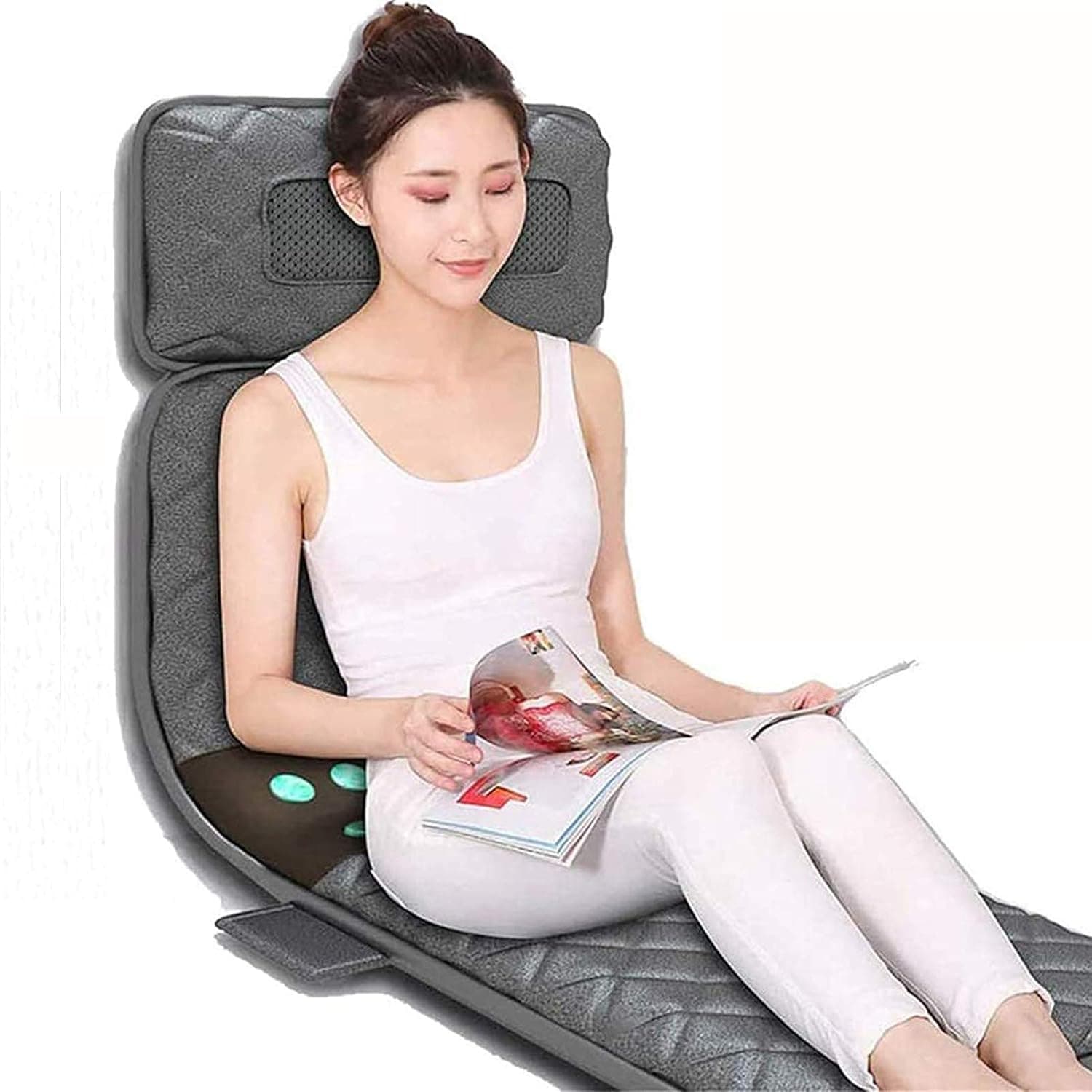Full Body Massage Mat with Heat, Vibrating Massage Mattress Pad with 20 Neck Shiatsu Kneading Massage Heads,Waist Airbag Traction Stretch, Lumbar Calf Muscle Relaxation HunShie
