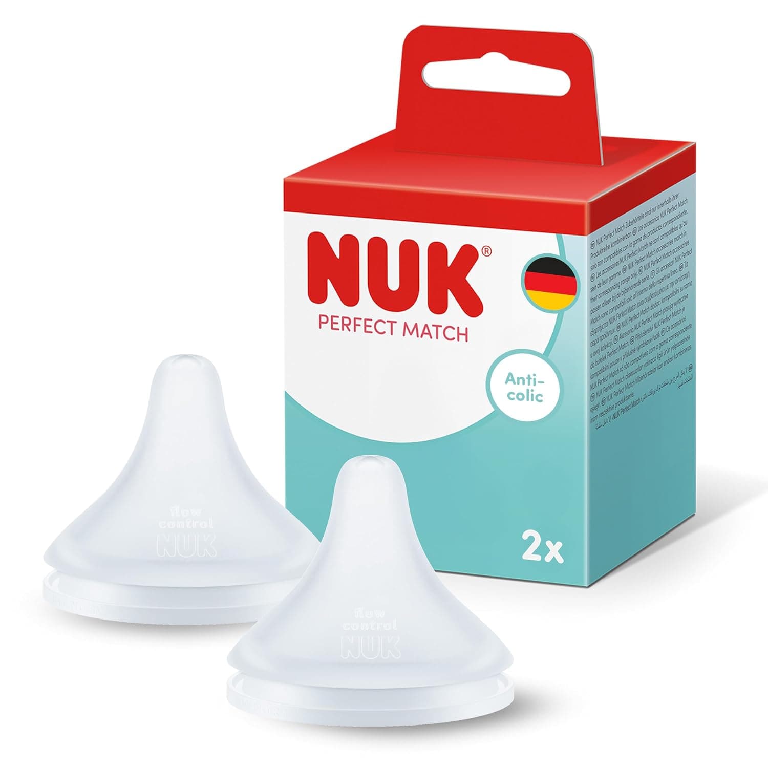 NUK Perfect Match Baby Bottle Teat | From 6+ Months | Anti-Colic Bottle Teat | Silicone | Flow Control | Pack of 2