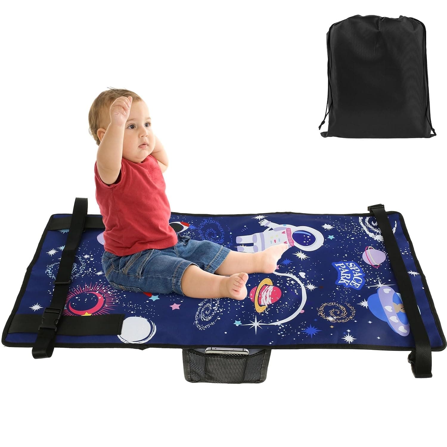 Excefore Toddler Travel Bed - Lightweight Airplane Seat Extender, Portable Kids Travel Essentials and Accessories With Storage Bag (Blue)