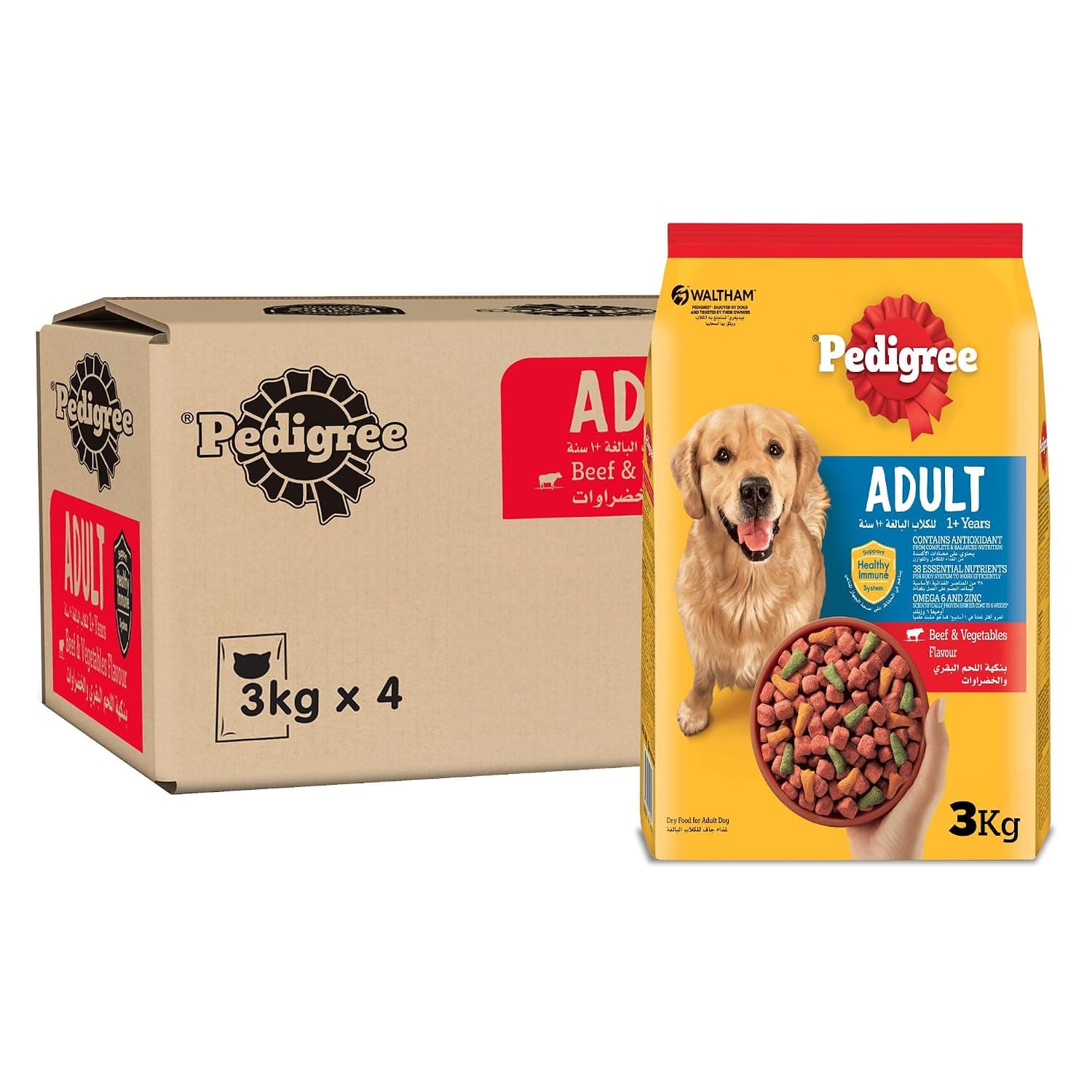 Pedigree Beef & Vegetables Flavor Dry Dog Food, 4 x 3 kg