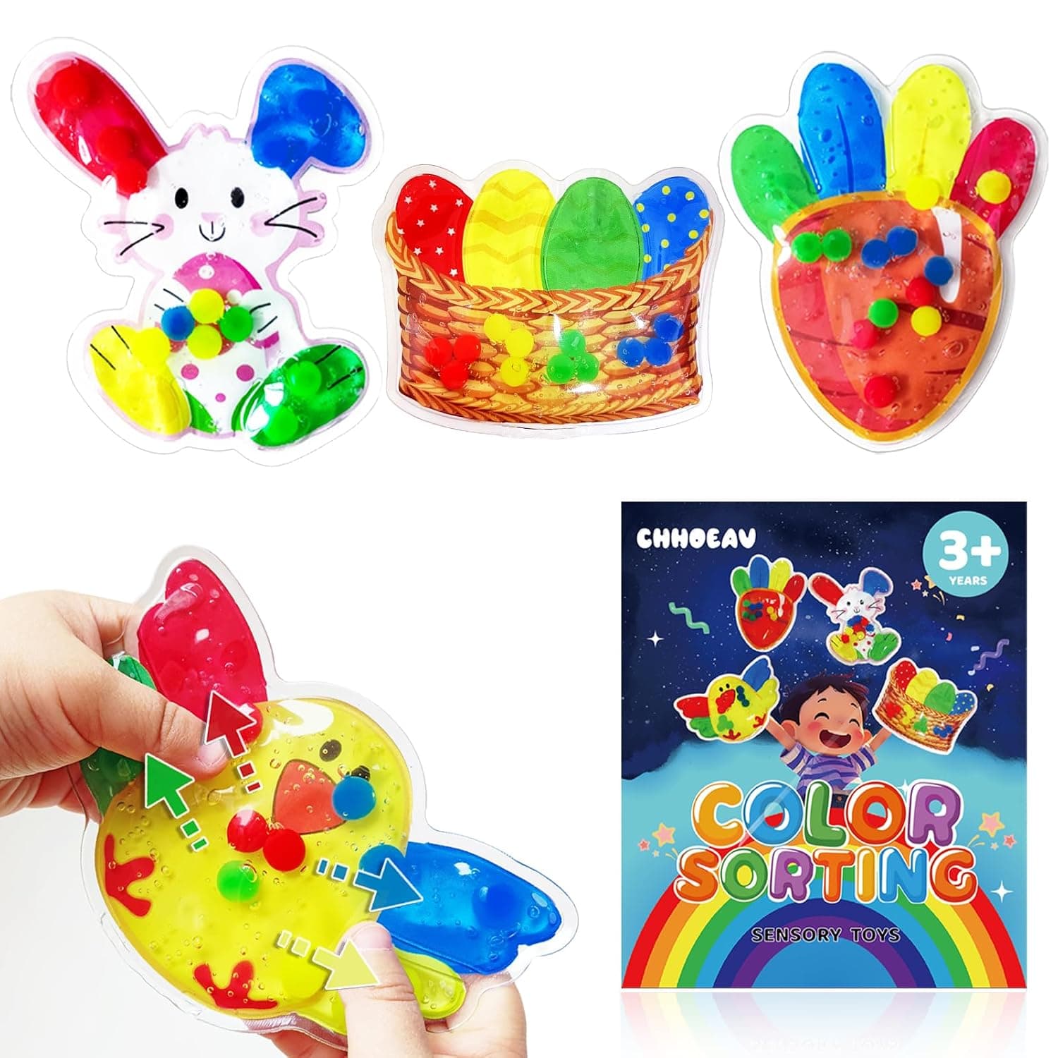 4 Pack Color Sorting Sensory Toys, Easter Design Color Marching Toys, Easter Basket Stuffers, Fine Motor Skills Game for Toddlers, Preschool Learning Activities Educational Montessori Toys for Kids