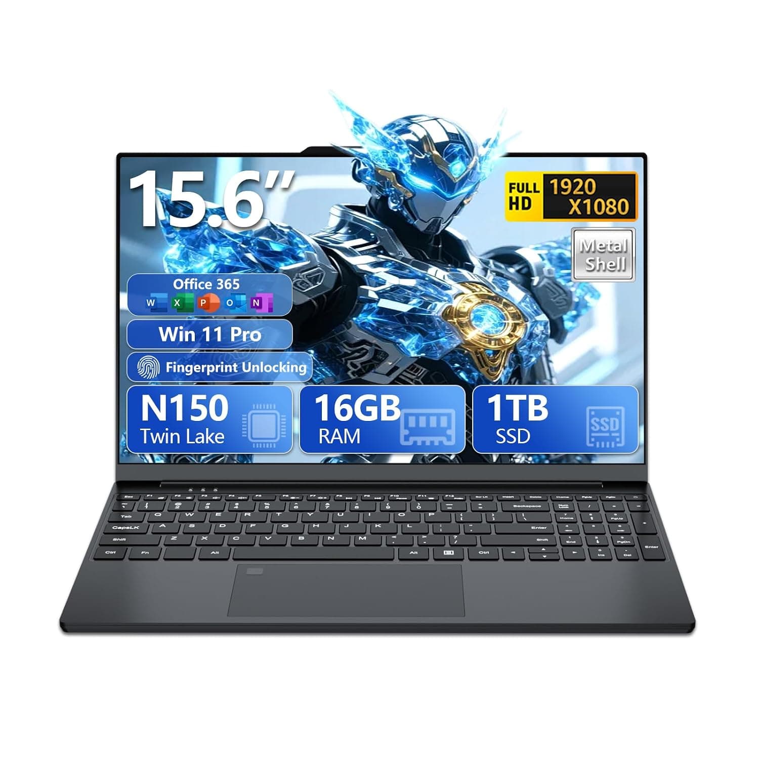 Laptop, 15.6 inch Laptops Computer with Twin Lake N150 Processor(Beat to i3-1115G4, up to 3.6GHz), 16GB RAM 1TB SSD, Metal Shell Laptops, Backlit Keyboard with Fingerprint Unlock Lap Top, Win 11 Pro