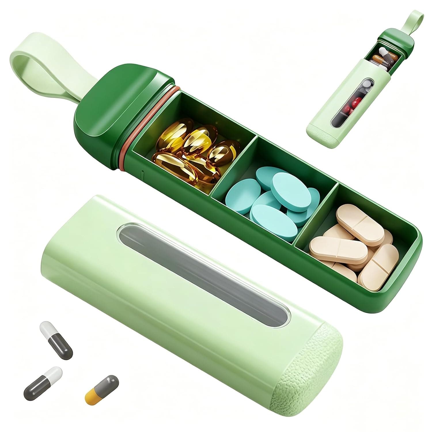 Portable Pill Organizer,Mini Travel Pill Case 3 Compartment, Airtight Food Grade ABS Pill Organizer, travel pill case for Tablets Vitamins Cod Liver Oil Supplements, Medication