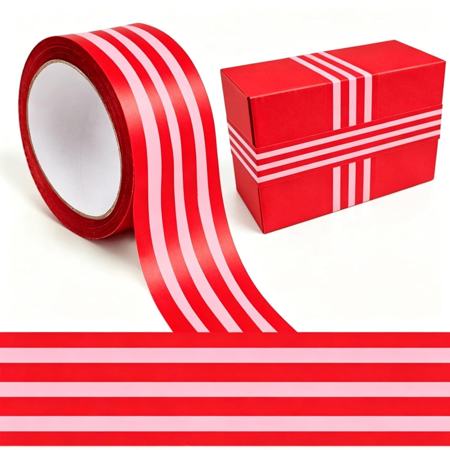 JarThenaAMCS 109 Yard Stripe Packing Tape Red Pink Striped Decorative Sticky Gift Wrapping Tape Packing Shipping Tapes for Valentine's Day DIY Crafts Small Business Sealing Boxes Mail Boxes