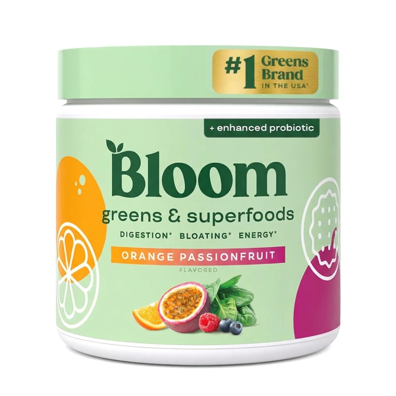 Bloom Nutrition Super Greens Powder Smoothie & Juice Mix - Probiotics for Digestive Health & Bloating Relief, Digestive Enzymes with Spirulina & Chlorella for Gut Health (Orange Passion Fruit)