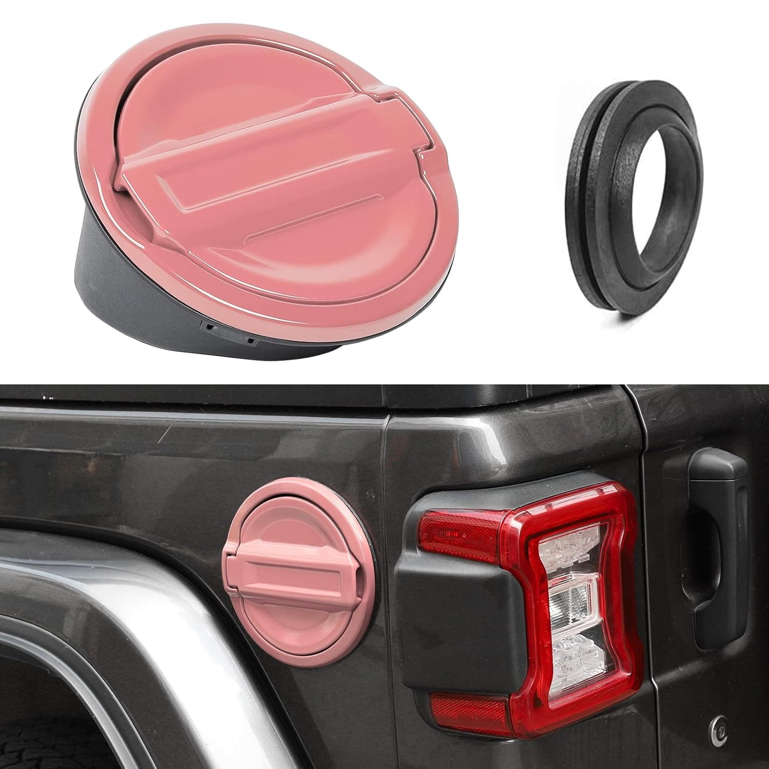 JeCar JL Fuel Filler Cover Gas Cap Aluminum Alloy Gas Tank Door Exterior Accessories Compatible with Jeep Wrangler 2018-2024 JL JLU, Pink