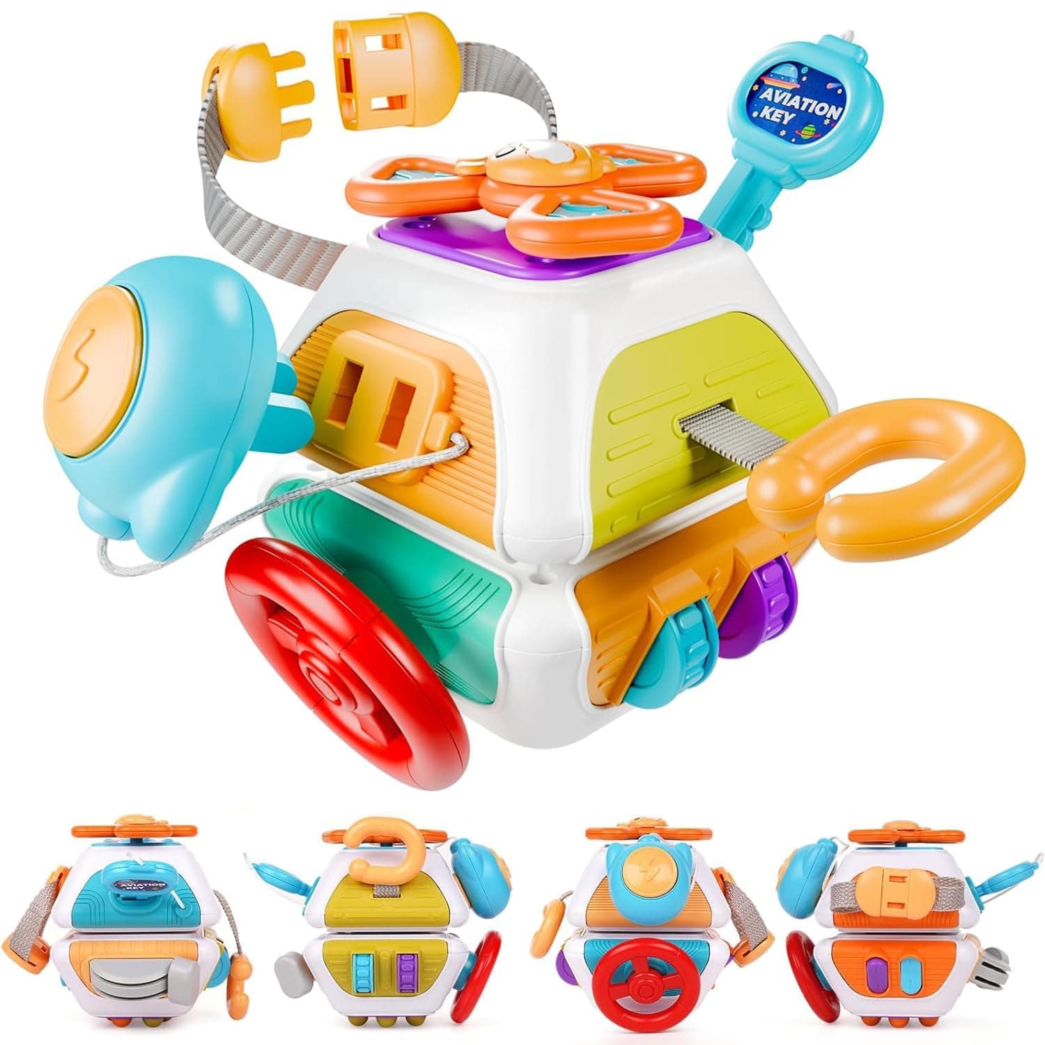 Baby Busy Board Cube, Montessori Sensory Toys for Toddlers 1-3, Infant Carseat Plane Travel Toy, Educational Learning Activities, Baby Easter Gift 6 9 12 18 Months 1 2 Year Old Boy Girl