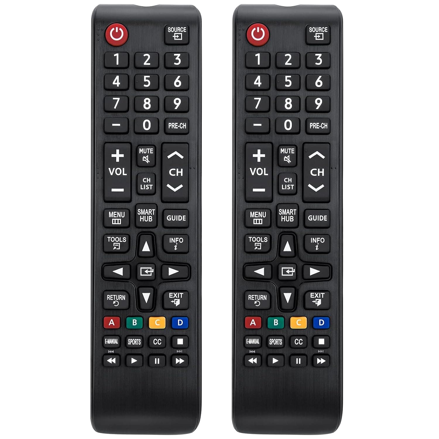 (عبوة من قطعتين) يونيفرسال لأجهزة التحكم عن بعد لتلفزيون سامسونج، بديل لتلفزيون سامسونج الذكي - تلفزيون LED LCD وHDTV QLED SUHD UHD 4K ثلاثي الأبعاد، أسود