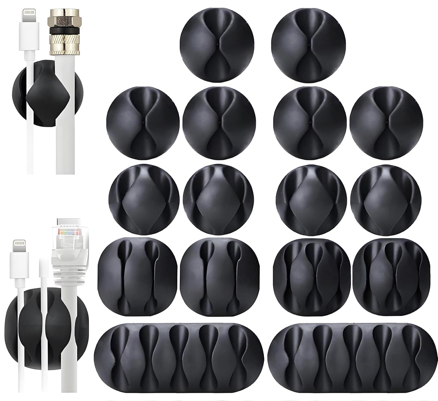 OHill Cable Clips, 16 Pack Black Cord Organizer Cable Management for Organizing Cable Cords Home and Office, Self Adhesive Cord Holders