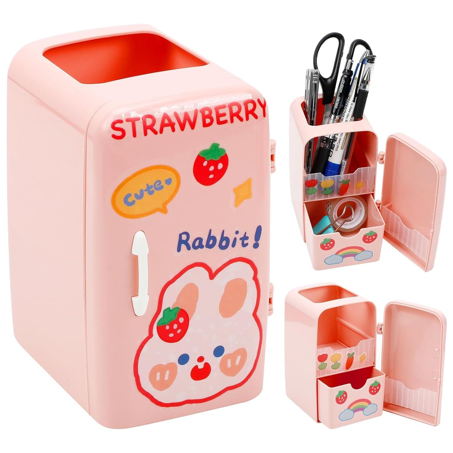 Tazweeq Pen Holder, Cute Unique Refrigerator Shaped Pencil Holder, Funny Pen Hold Stand with DIY Sticker for Girls Office Desk Accessories, Desktop Stationery Organizer Supplies