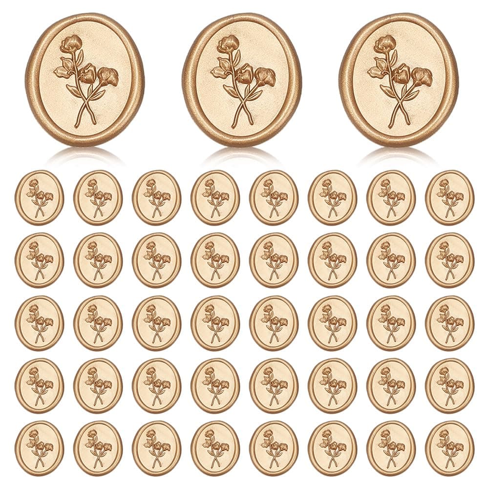 WEBEEDY 70 Pcs Wax Seal 3D Floral Oval Self-Adhesive Gold Wedding Invitation Envelope Stamp Seal Sealer Platycodon Flower for Invitations Wedding,Gift Wrapping,26x30 mm/1x1.2 inch