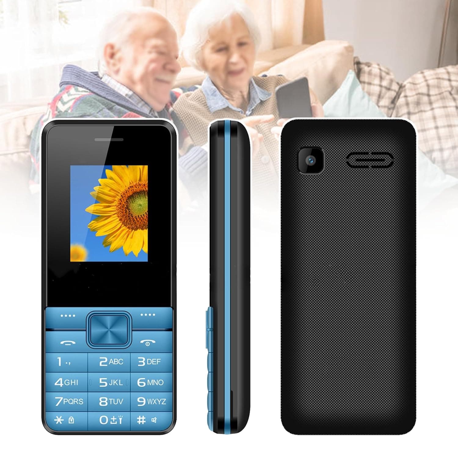 Basic Mobile Phones for the Elderly and Kids, Unlocked Dumb Phones, Cell Phones Without Internet - with Big Buttons, MP3, MP4, Camera, Flashlight, SOS,Blue