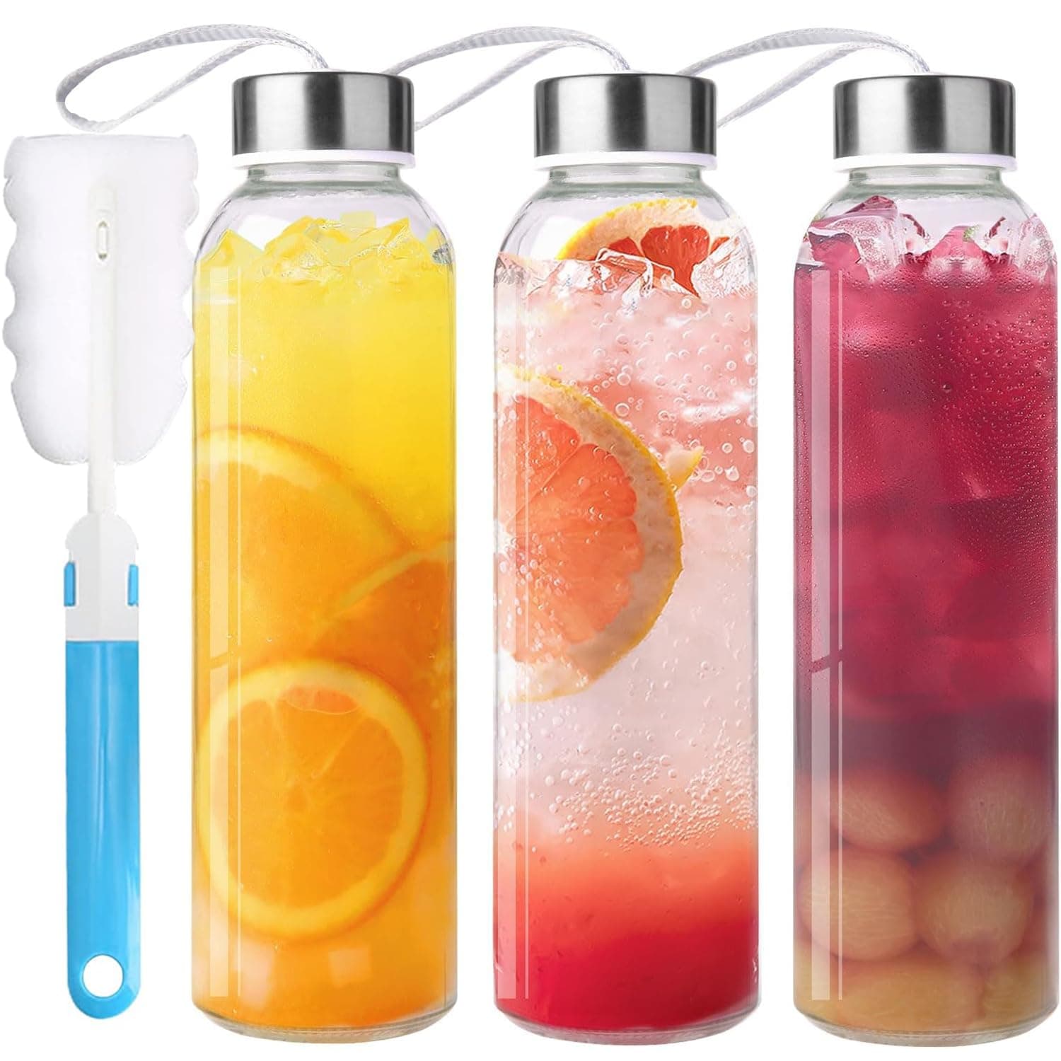 زجاجات مياه شفافة مع حزام حمل قابلة لإعادة الاستخدام مع غطاء من الفولاذ المقاوم للصدأ للمشروبات الساخنة والباردة والعصير والماء والقهوة والثلاجة مقاومة للتسرب بنسبة 100% من وينسويا، سعة 500 مل