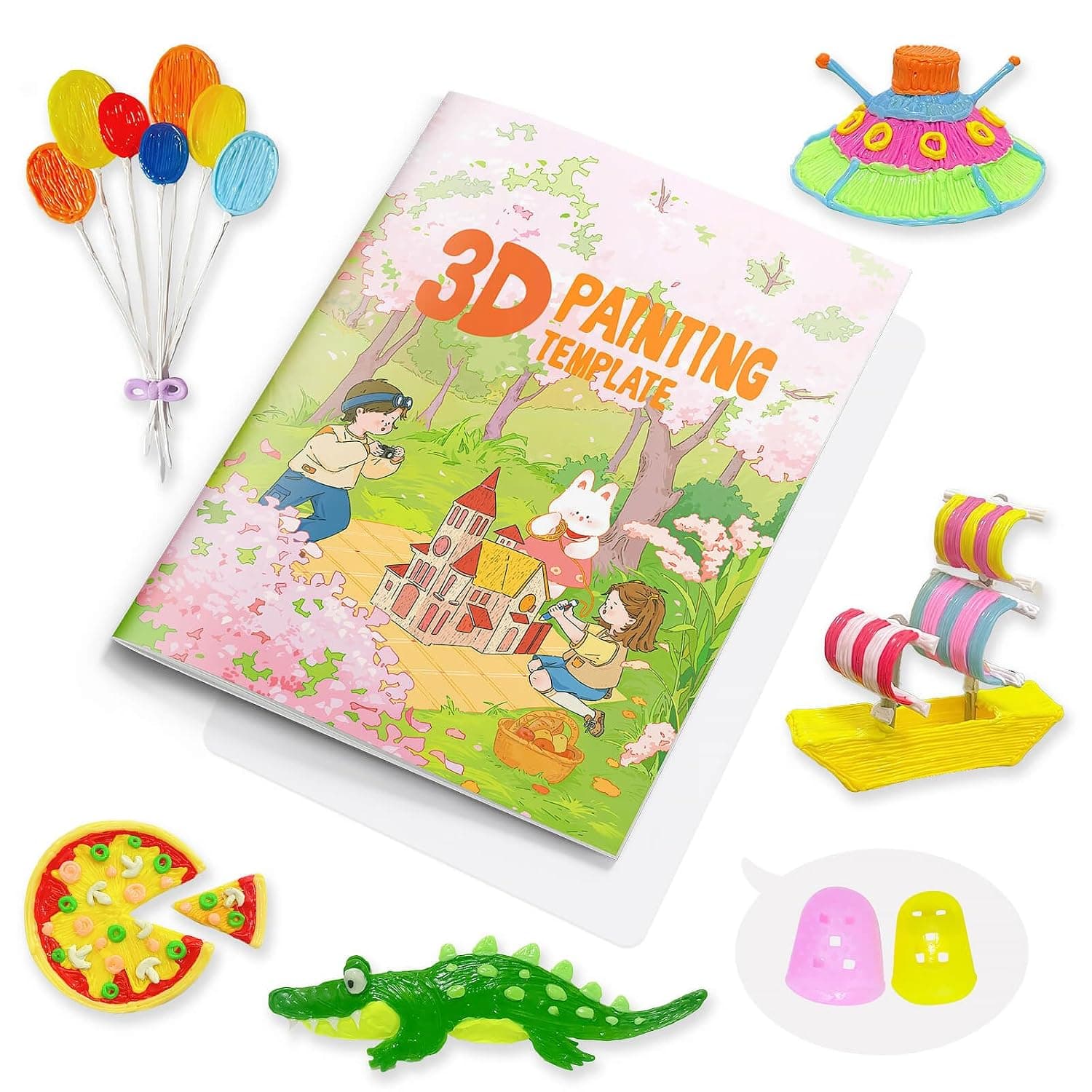 Dayker 3D Pen Printing Drawing Book, 40 Patterns Painting Graffiti Template | Reusable 3D Art Thick Paper Stencils with A PVC Transparent Board, for Starter and Artist DIY Tools, Christmas Birthday Gifts