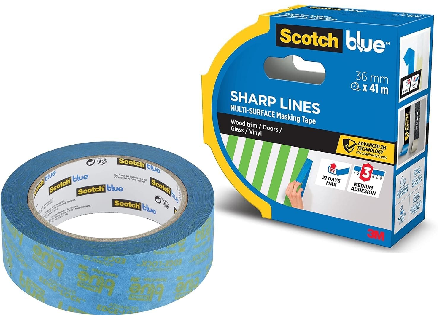 ScotchBlue 2093-36EC Painters Tape, 1.41 inches x 60 yards, 2093, 1 Roll, Blue