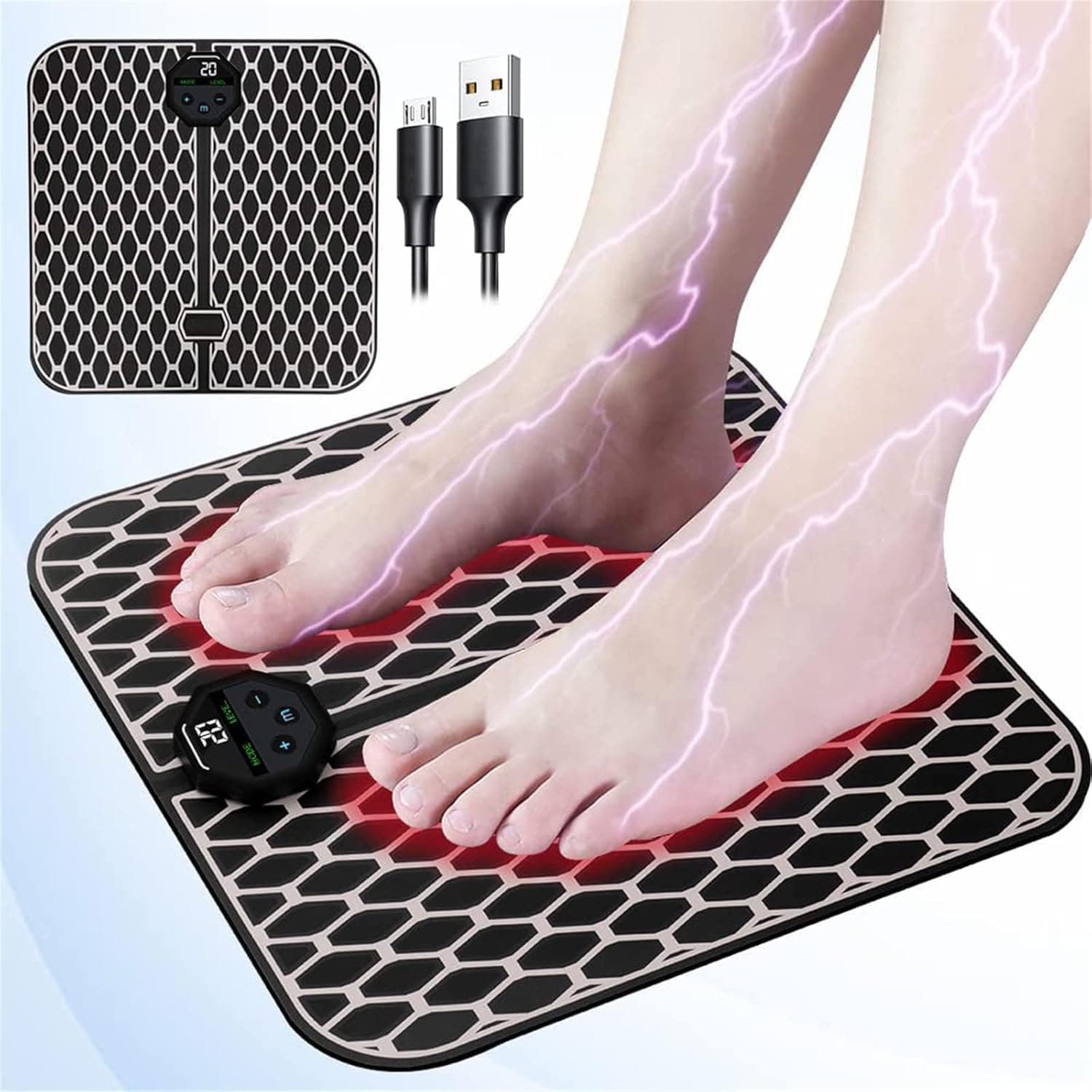 Bolivia's Foot Massager Pad, Foldable Electric Mat with 10 Modes and 20 Intensity Levels, USB Rechargeable Soft Leather Rug for Pain Relief Muscle Relaxation, Suitable for Athletes and Elderly