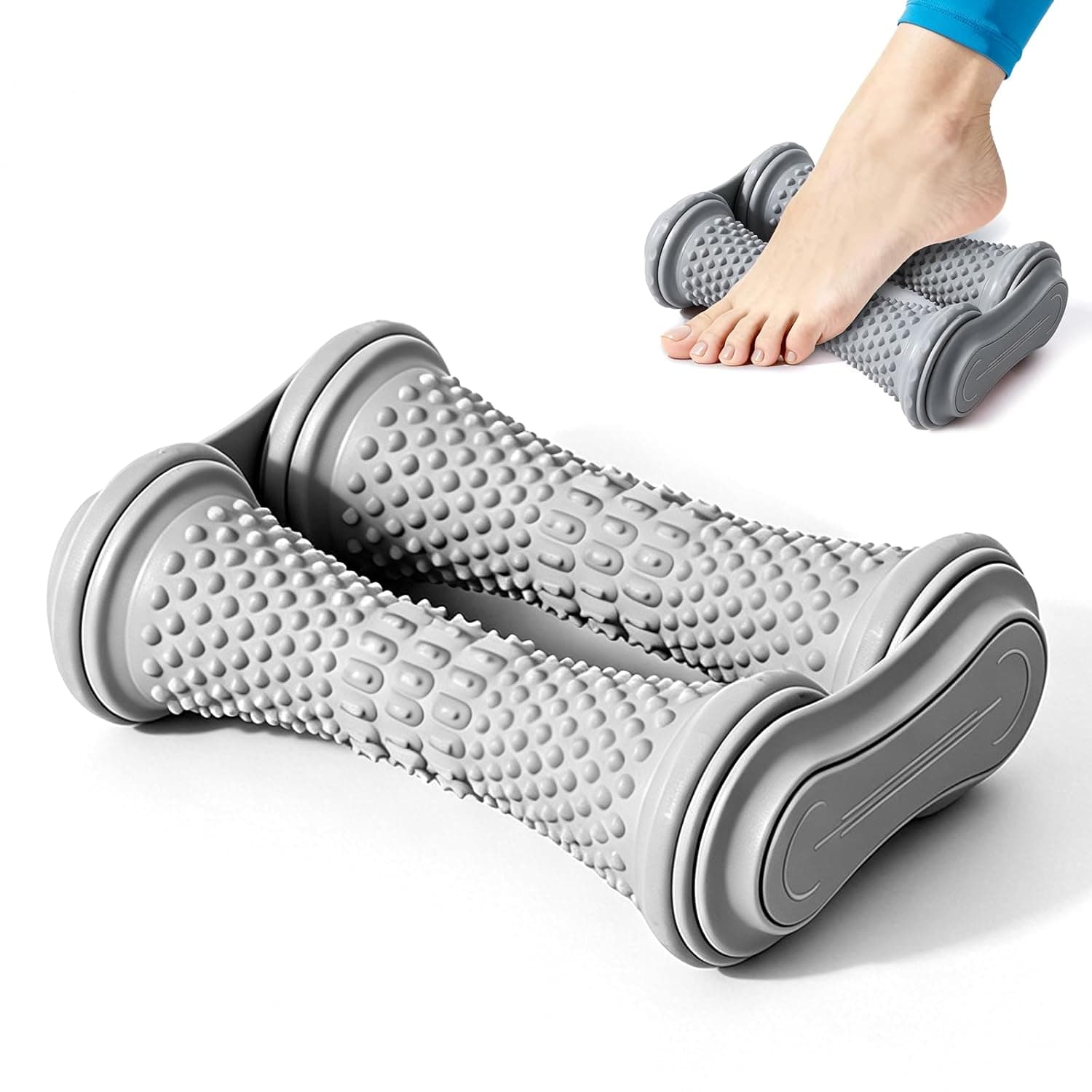 Fascia Roller Foot, Foot Massage Roller for Plantar Fasciitis, Portable Dual Fascia Roller Foot Sole, Foot Roller for Relief Arch Pain, Muscle Soreness, Heel Track, Stress Relief Relaxation (Grey)