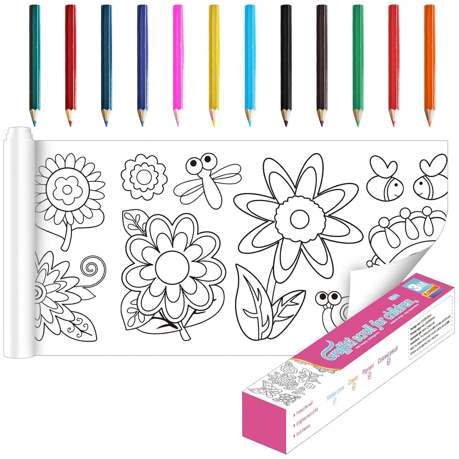 OneNine Drawing Paper Roll for Kids, 30cm*3m Coloring Paper Roll Painting Drawing Color Filling Paper, Coloring Poster Drawing Roll Coloring Book DIY Arts Crafts for Preschool Kindergarten Classroom