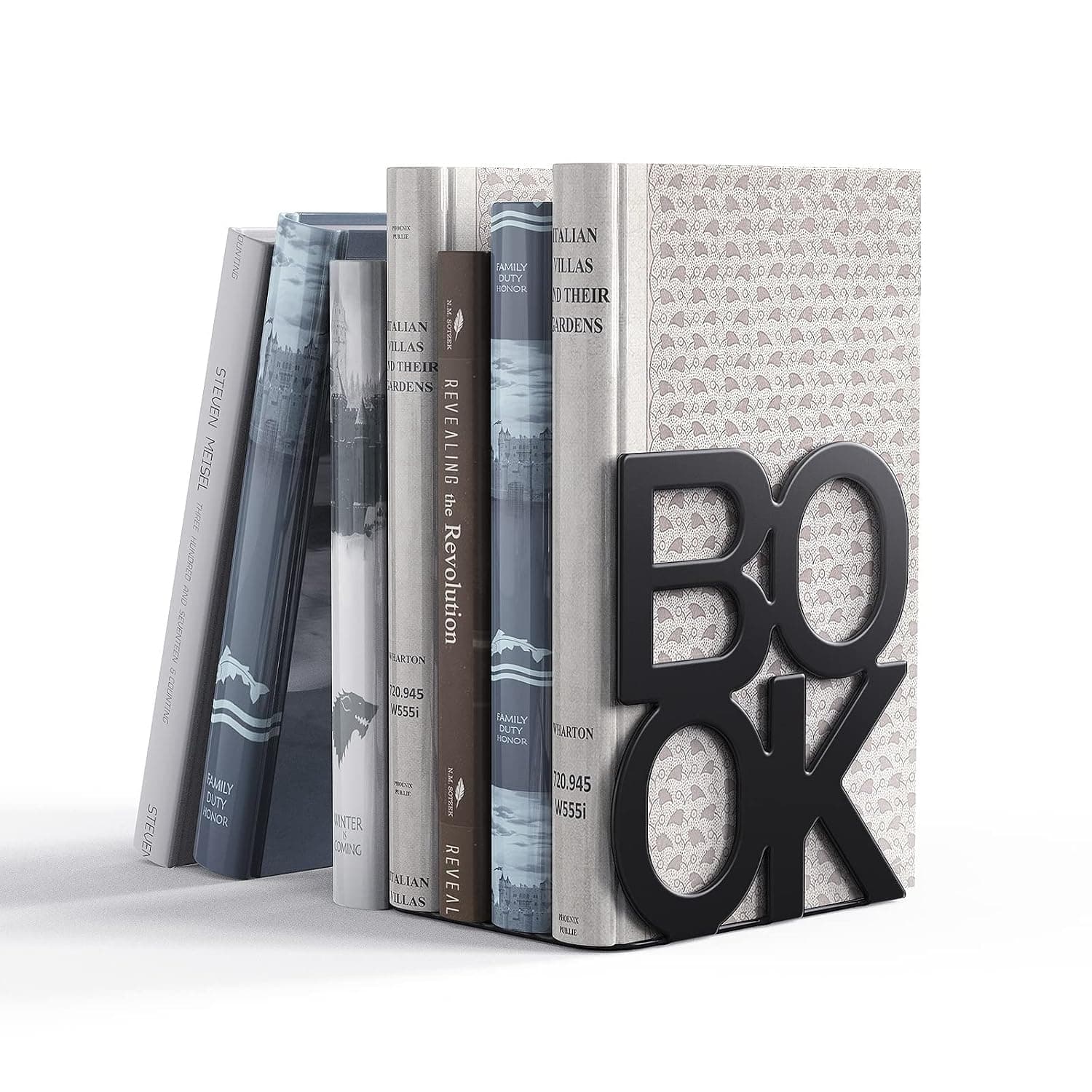Decorative Metal Bookends, Heavy Duty Unique Design Book Ends Supports for Desk Bookrack, Durable Book Shelf Holders, Home Office Decorative Accessories, 1 Pair Sturdy Metal Bookends (Black)