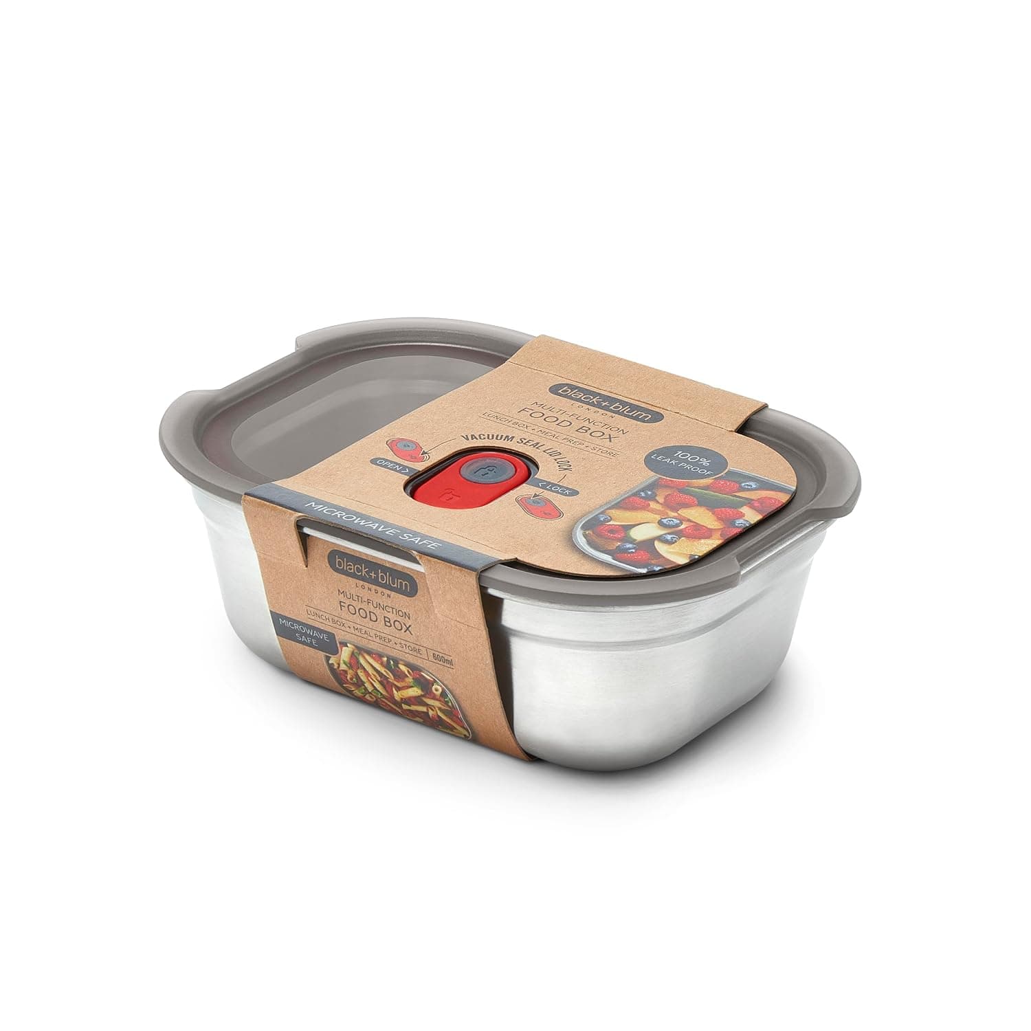 BLACK + BLUM - Lunch Box - Microwavable Stainless Steel, Plastic-Free Lunch box with Leak Proof, Airtight, Lockable Lid - Microwave, Dishwasher and Oven Safe - Medium, 900ml
