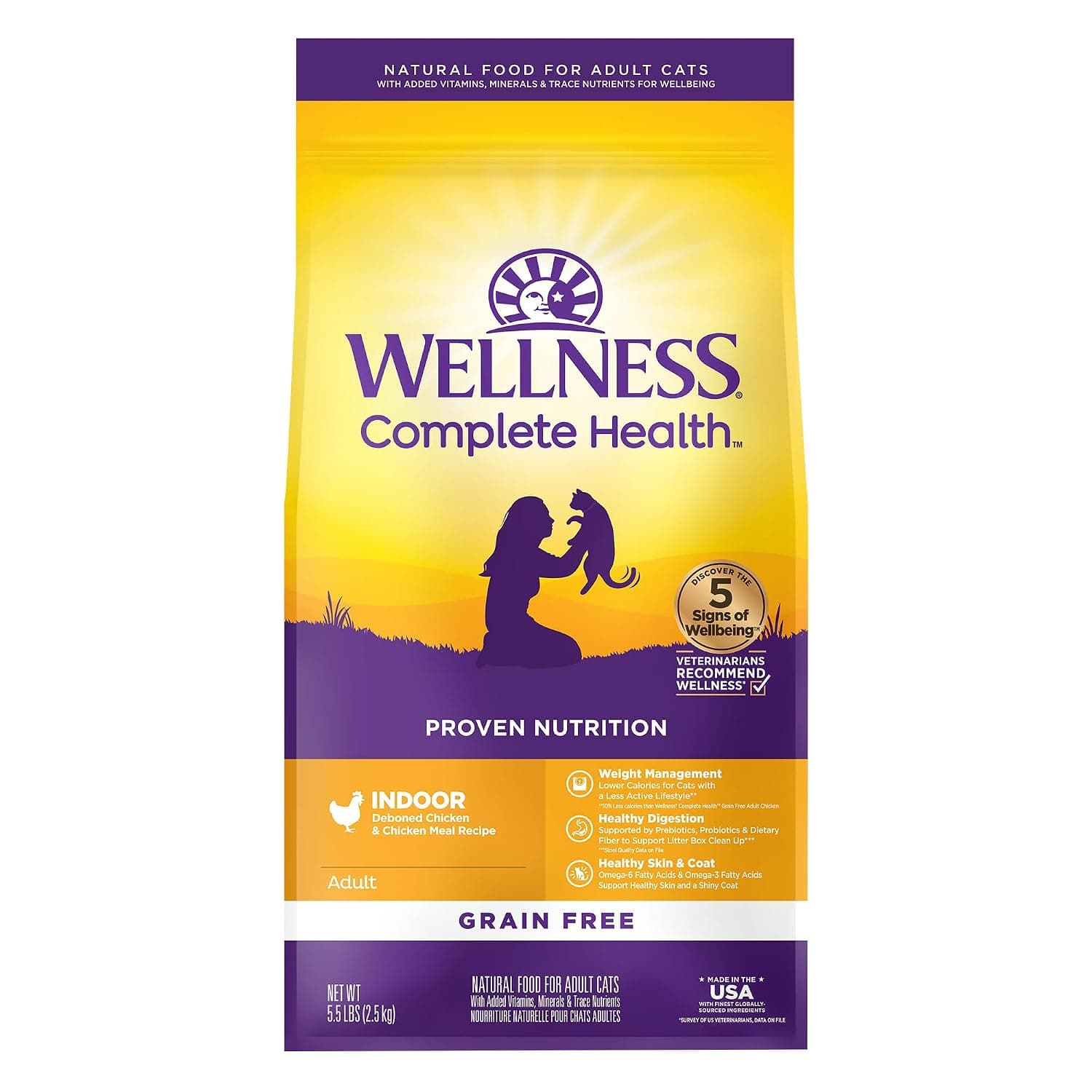 Wellness Complete Health Grain-Free Indoor Deboned Chicken Recipe Dry Cat Food, 5.5 Pound Bag