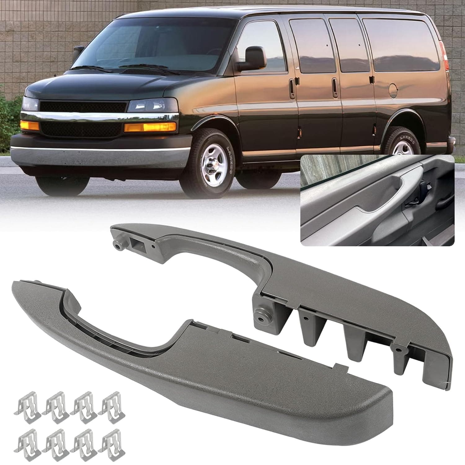 Interior Pull Handle Door Armrest Pair Compatible with Chevy GMC Vehicle 2003-2019 Express Van, Savana 1500 2500 3500 Replaces# 10388387, 10388386, 10388390, 15817114, 25750064, 10388389 (2Pair)