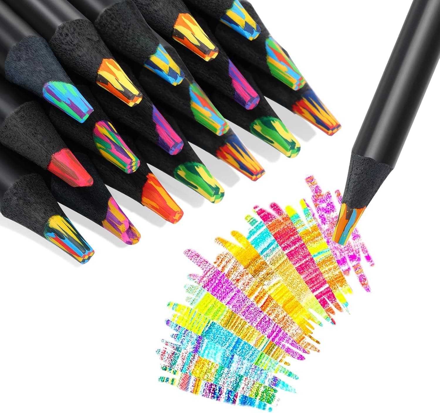 YelaJoy 30Pcs 7 Colors Rainbow Pencils for Kids Adults, Rainbow Colored Pencil Art Supplies for Girls Boys, Black Wooden Multi Colored Pencils Bulk for Coloring Drawing Sketching
