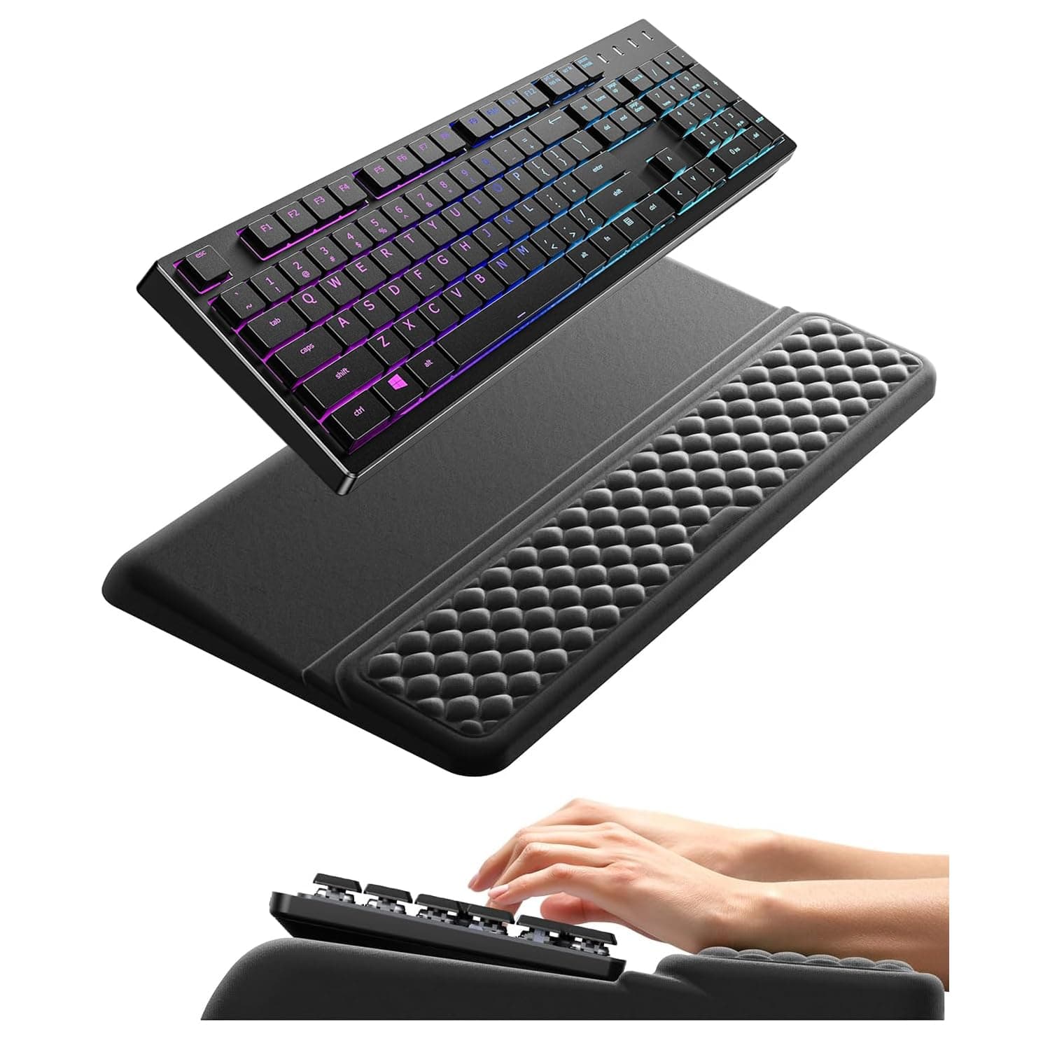 Wrist Rest with Keyboard Stand, Computer Wrist Support Pad, Ergonomic Keyboard Riser Holder Lifter Tray with Wrist Pad, Soft Memory Foam Desk Cushion, Palm Hand Typing for Office Home School
