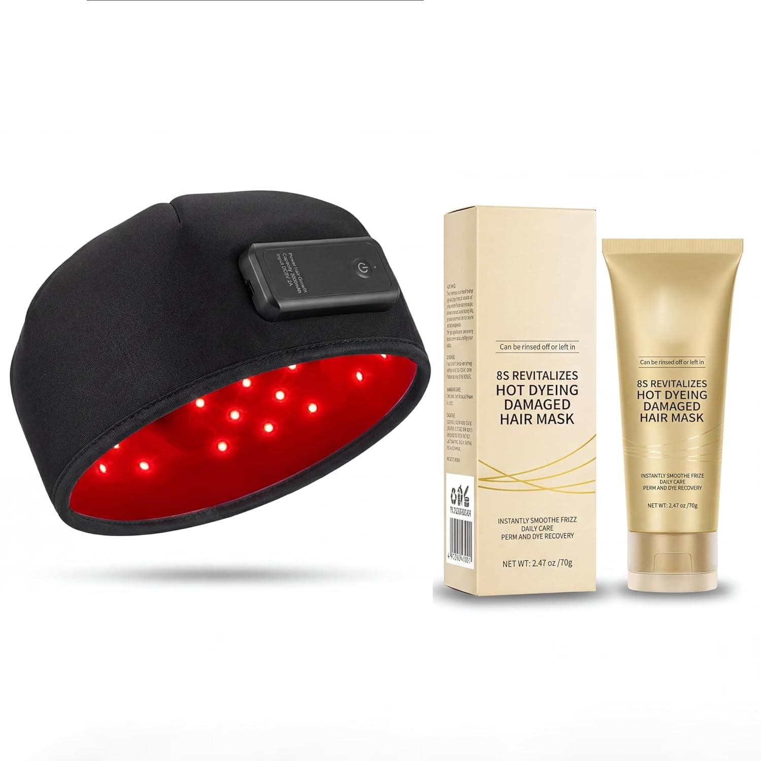 Red Light Hair Growth Cap - Light Therapy Hair Mask & 8-Second Revitalizing Treatment for Dyeing & Perming Damaged Hair, Red Light & Infrared Light Therapy, Deep Nourishment, Wireless, Portable Design