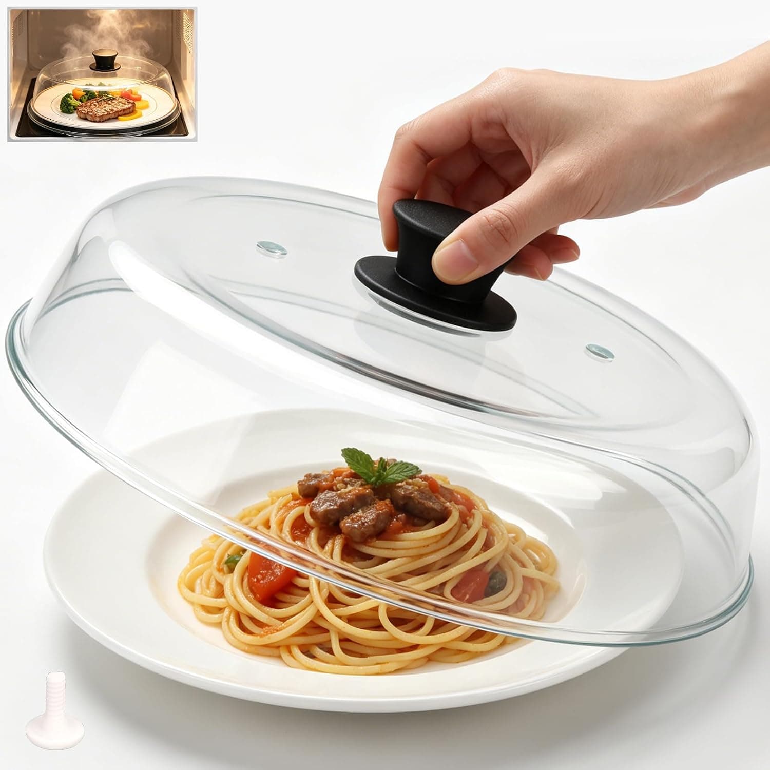 BigKing 10 in Microwave Glass Cover, Borosilicate Glass, BPA-Free, with Air Hole, Dishwasher Safe, Suitable for Kitchens and Offices