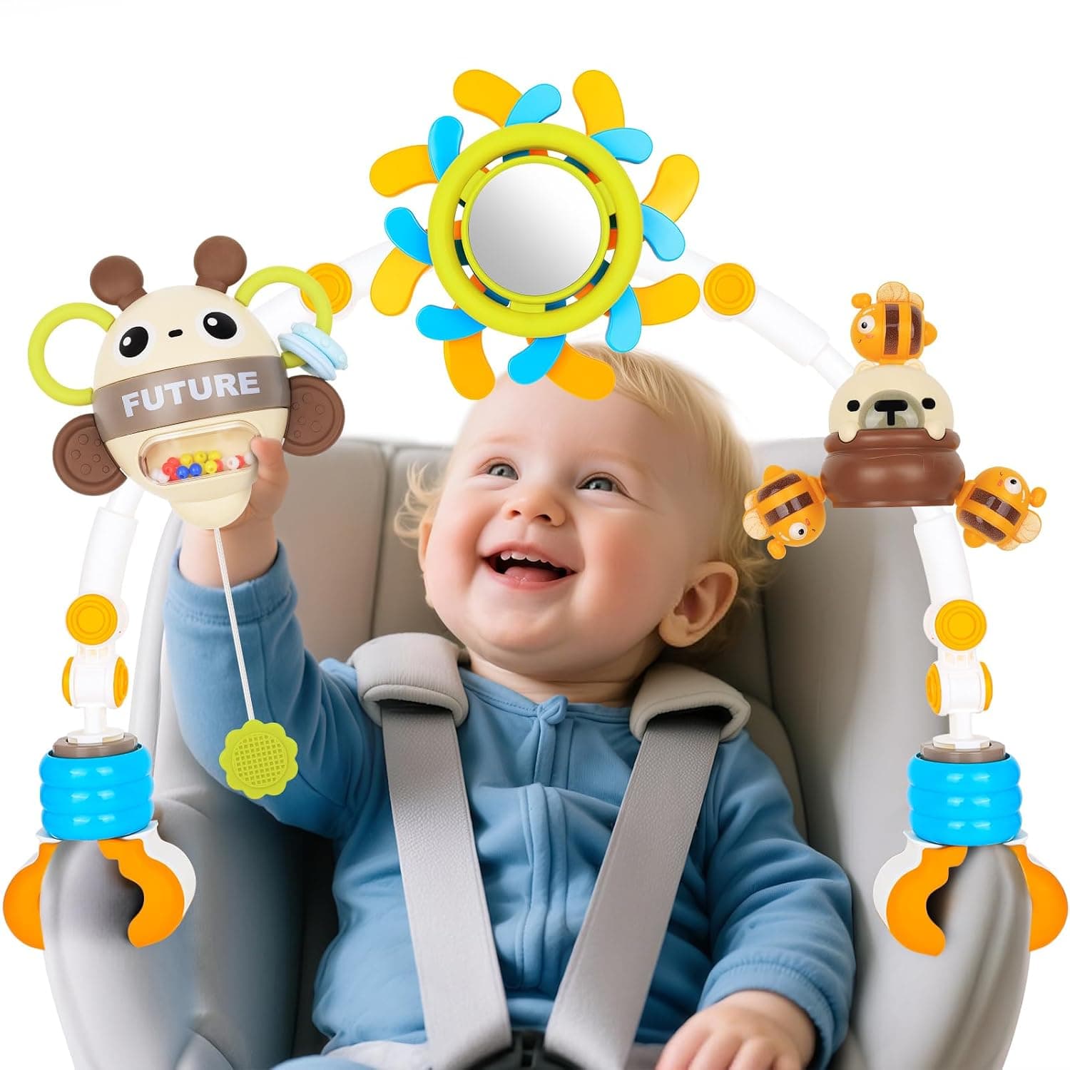 Car Seat Toys for Babies 0-6 Months,Hanging Stroller Accessories Mobile for Bassinet Baby Bouncer Toy,Adjustable Arch Toys with Bassinet Mobile Clip on Stroller,Gift for Infant Baby Boys Girls