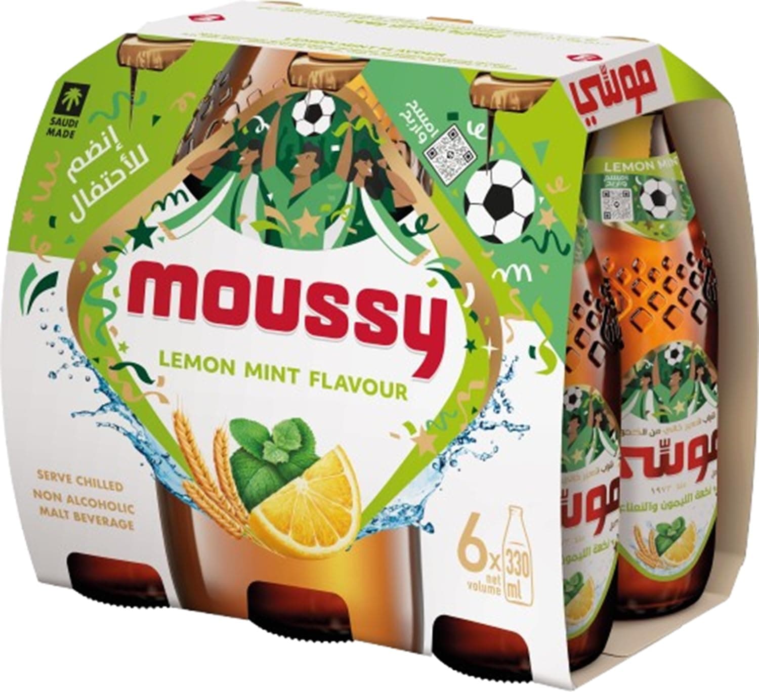 Moussy Lemon Mint Non-Alcoholic Malt Beverage, 6 x 330 ml (Pack Size)