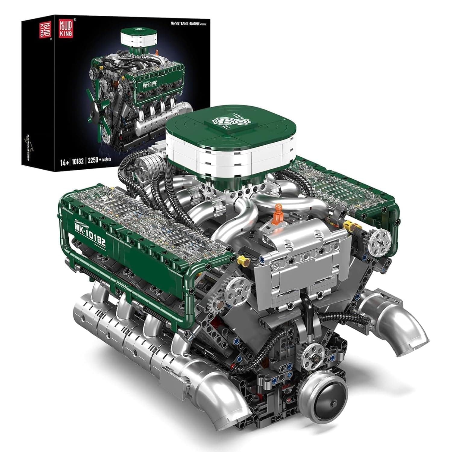 Mould King 10182 Technik V8 Motor, 2250 Pieces, High-Tech Double Turbo Motor, Includes and Battery Box, Clamping Blocks, Construction Kit, Gifts for Children from 8 Years / Adult Collector Enthusiasts