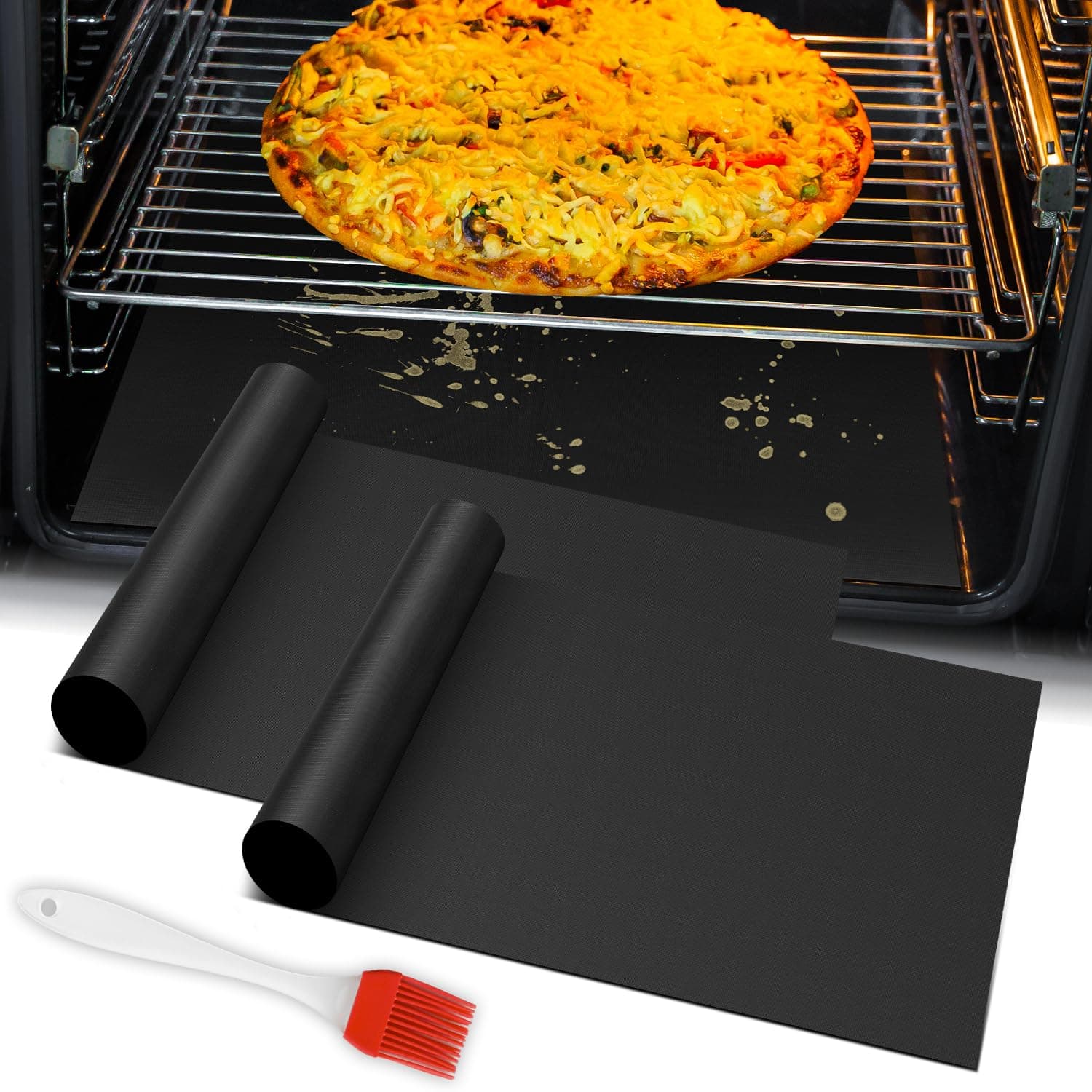 Oven Liners for Bottom of Oven| 2 Pack Resuable Large Thick Heavy Duty Teflon Oven Mat Set | Non Stick Oven Mats for Bottom of Electric Oven Gas Oven Toaster Oven Microwave Stove Grill | Easy to Clean